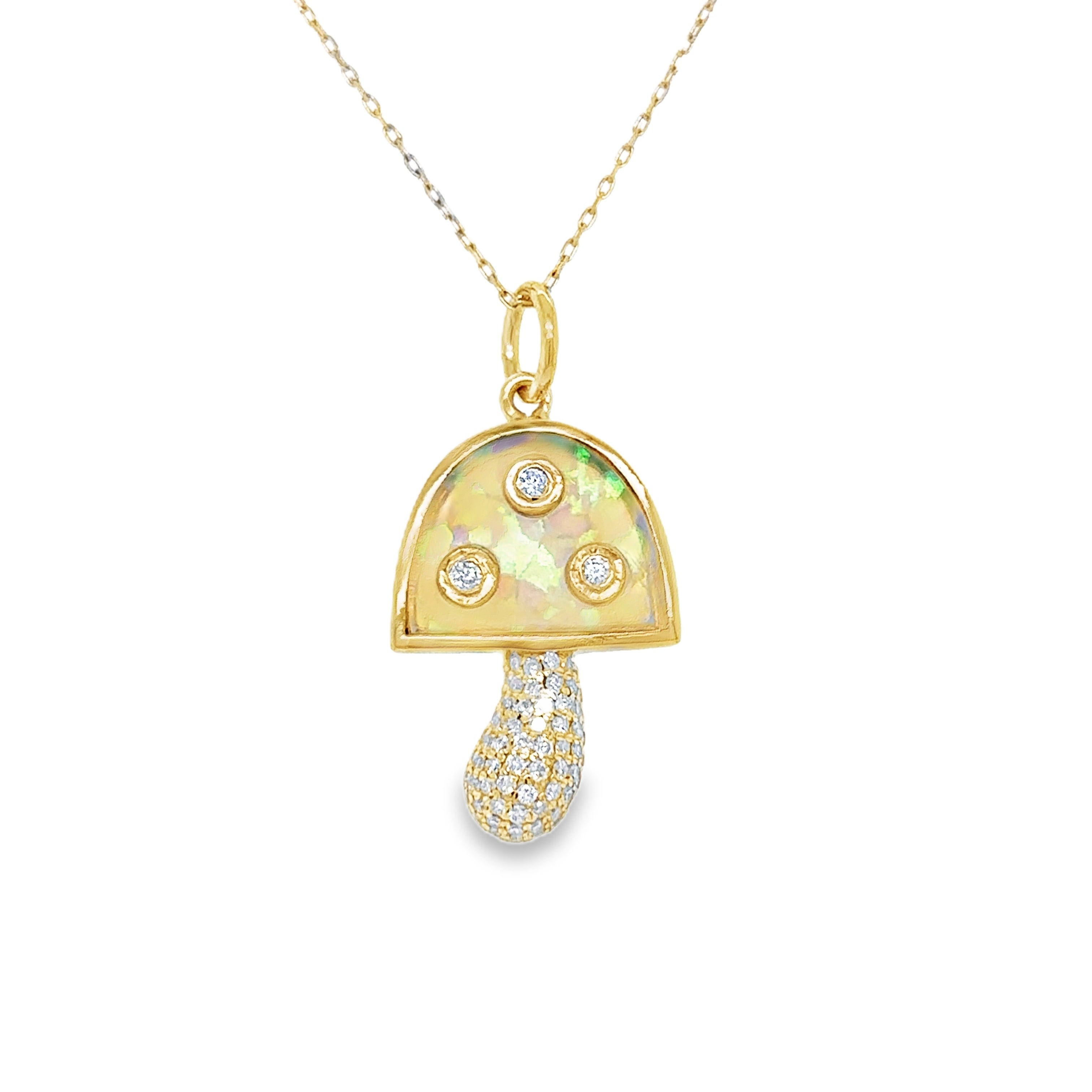 Colgante De Hongo De Ópalo De Oro Amarillo De 14 Quilates Con Diamantes 1.63 Ct.