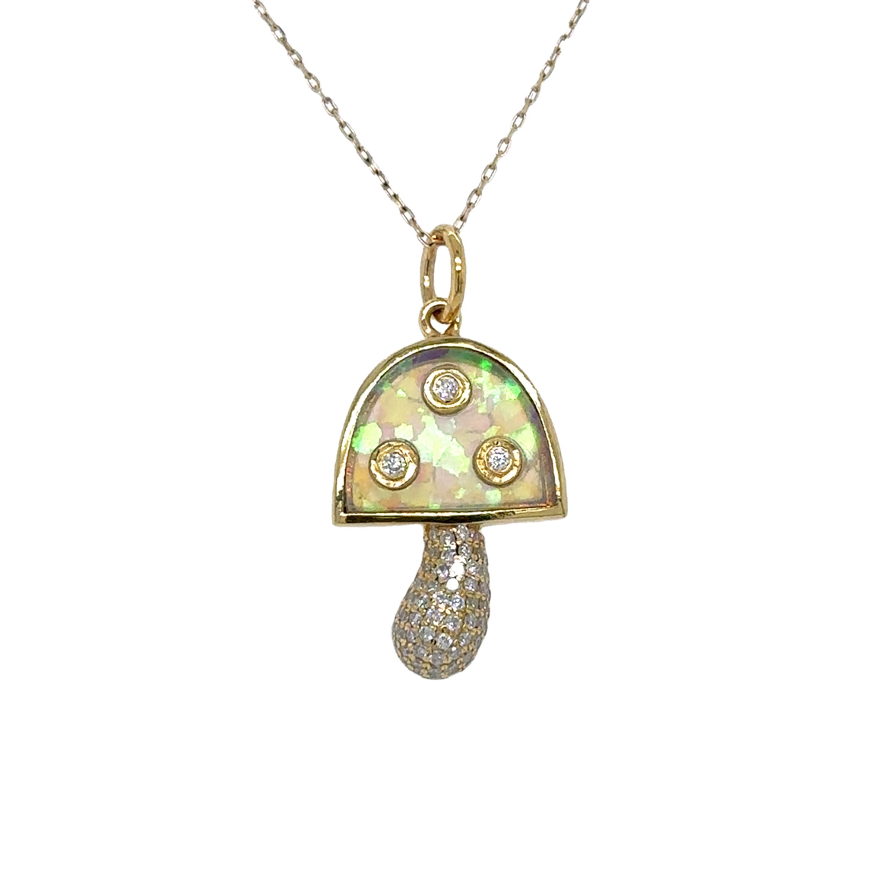Colgante De Hongo De Ópalo De Oro Amarillo De 14 Quilates Con Diamantes 1.63 Ct.
