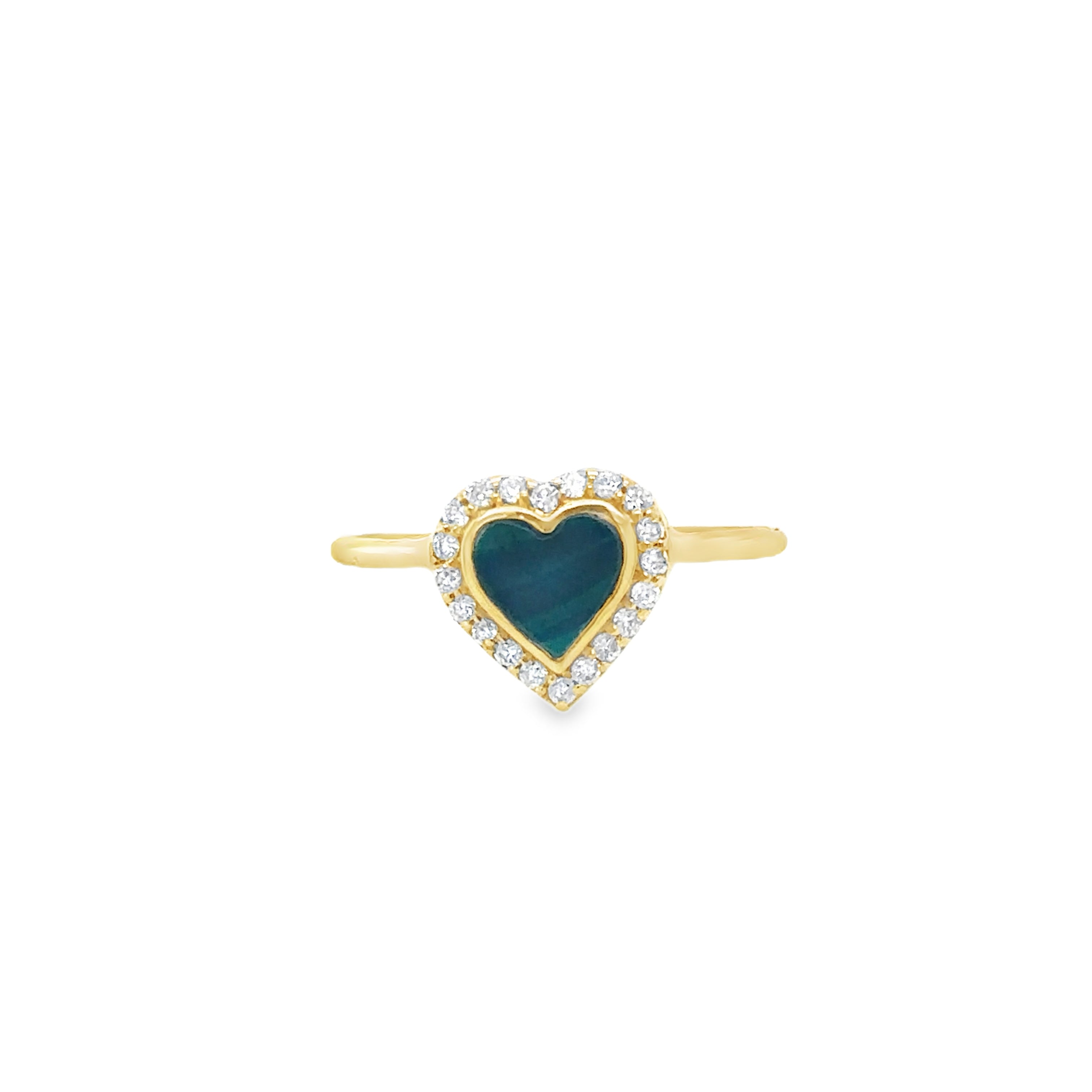 Anillo Corazón De Malaquita De Oro Amarillo De 14 K Con Diamantes
