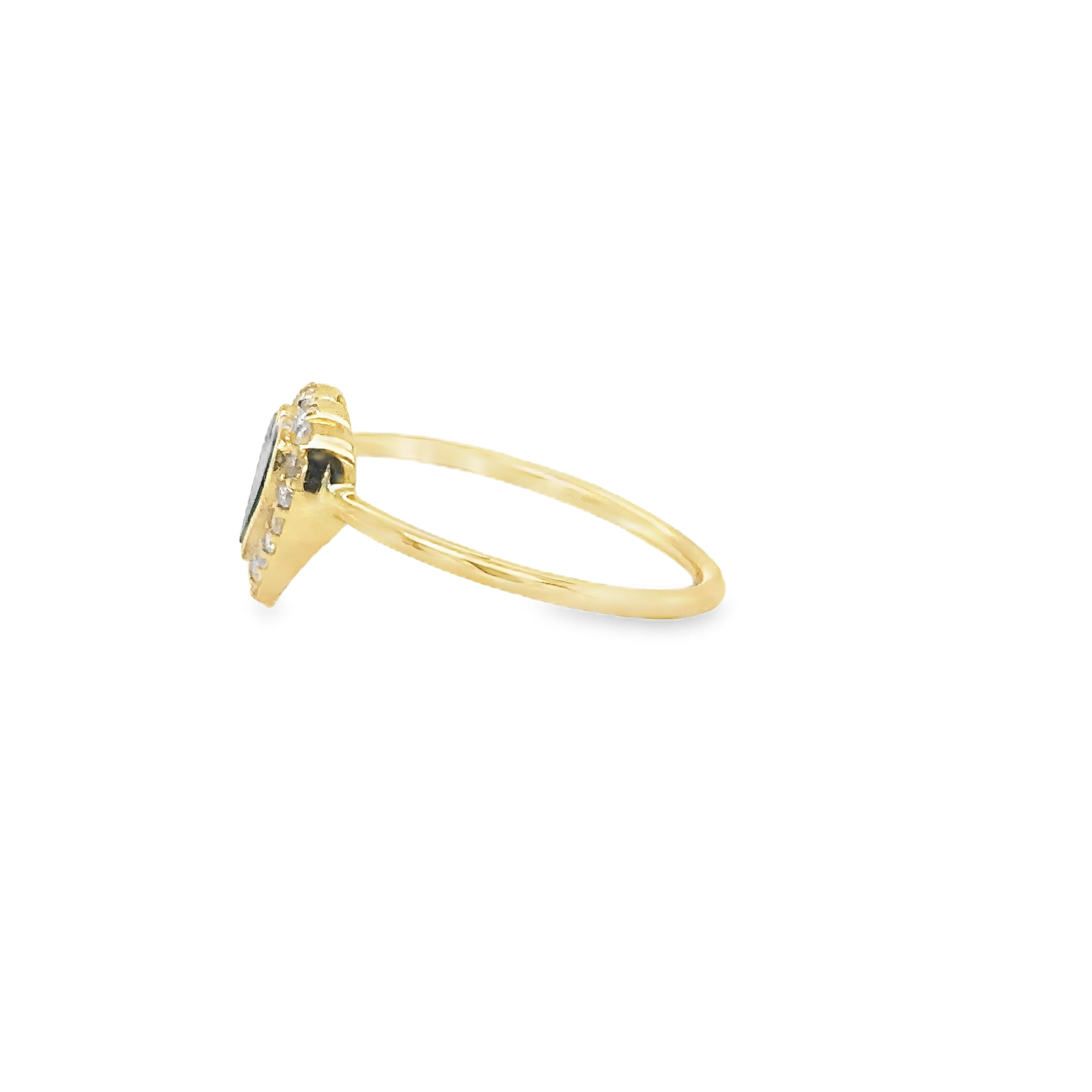 Anillo Corazón De Malaquita De Oro Amarillo De 14 K Con Diamantes