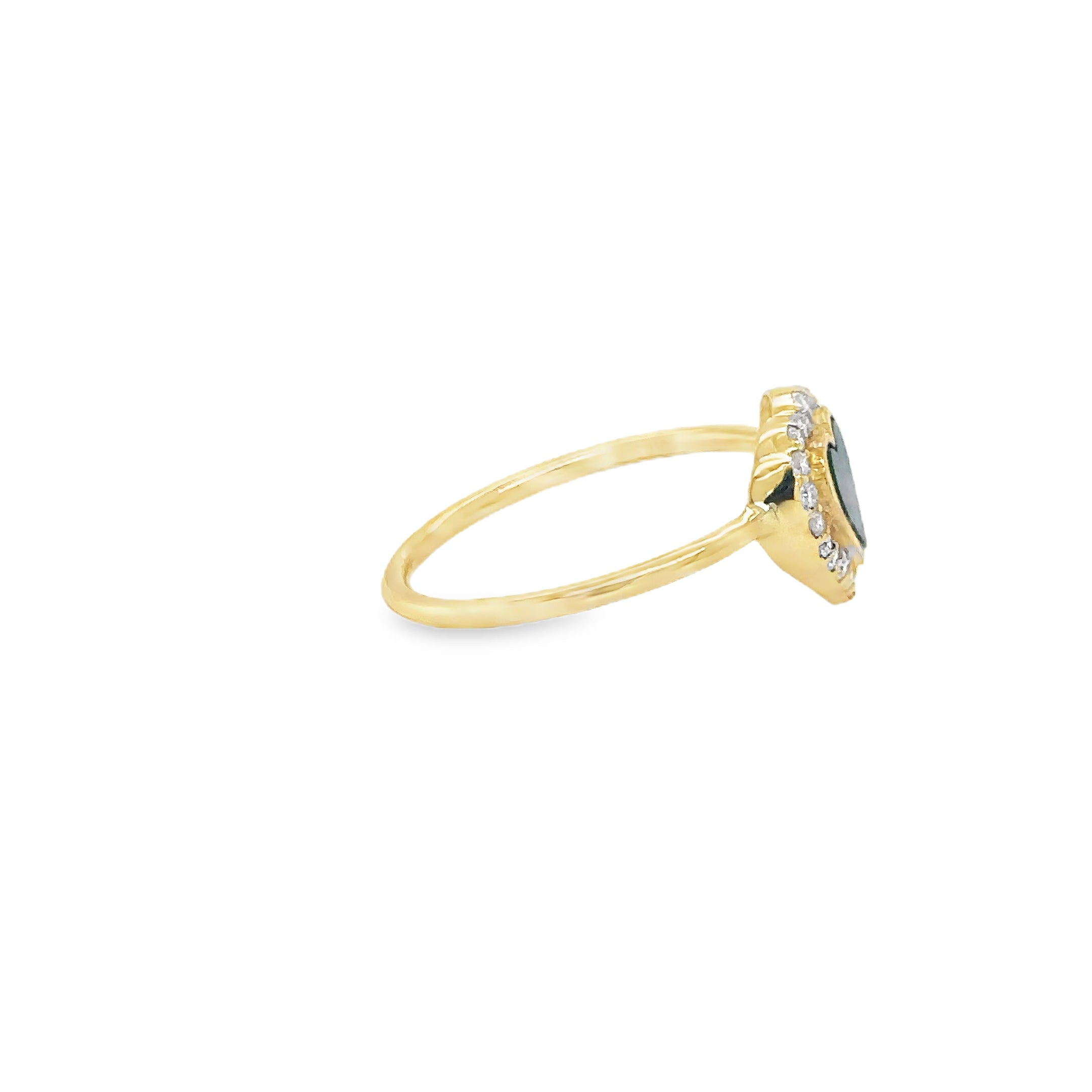 Anillo Corazón De Malaquita De Oro Amarillo De 14 K Con Diamantes