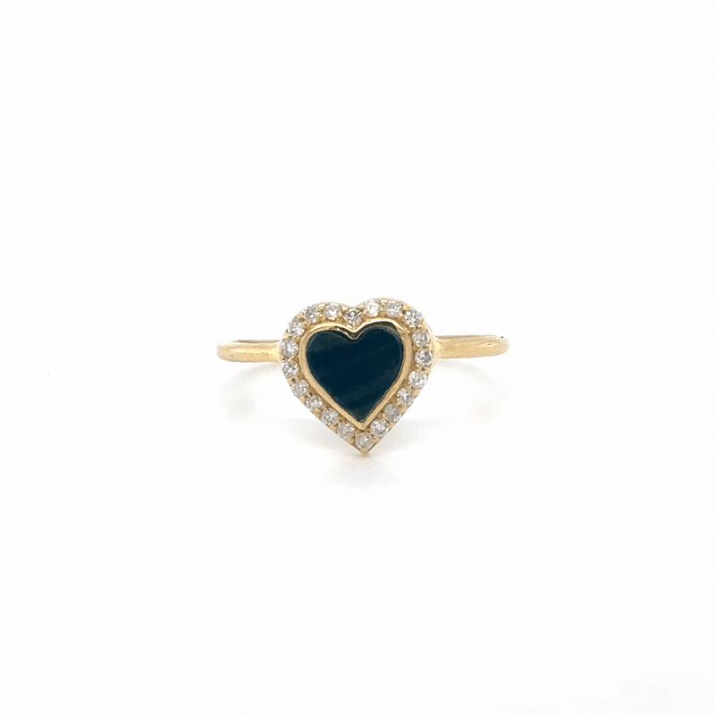 Anillo Corazón De Malaquita De Oro Amarillo De 14 K Con Diamantes