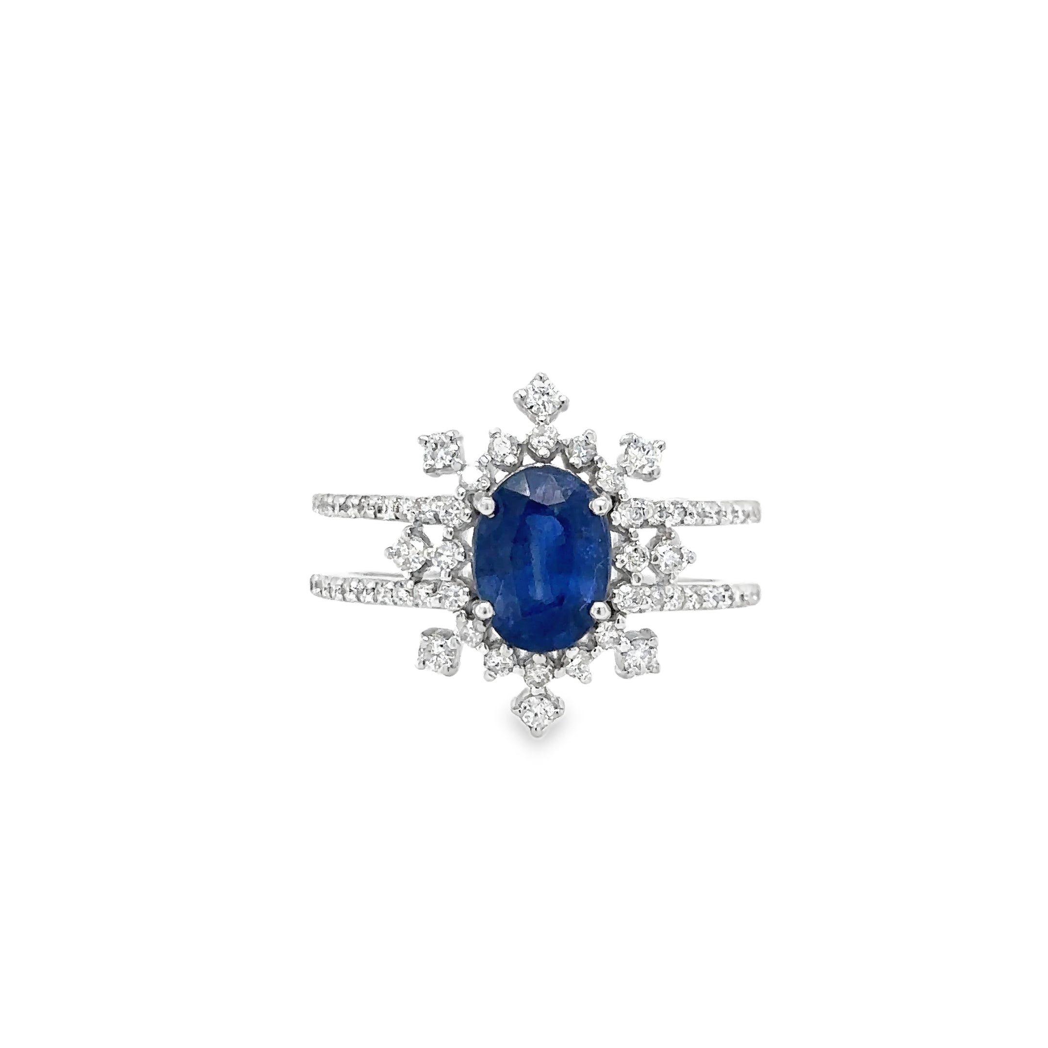 Anillo De Oro Blanco De 18 Quilates Con Diamantes Y Zafiros 2.04 Ct.
