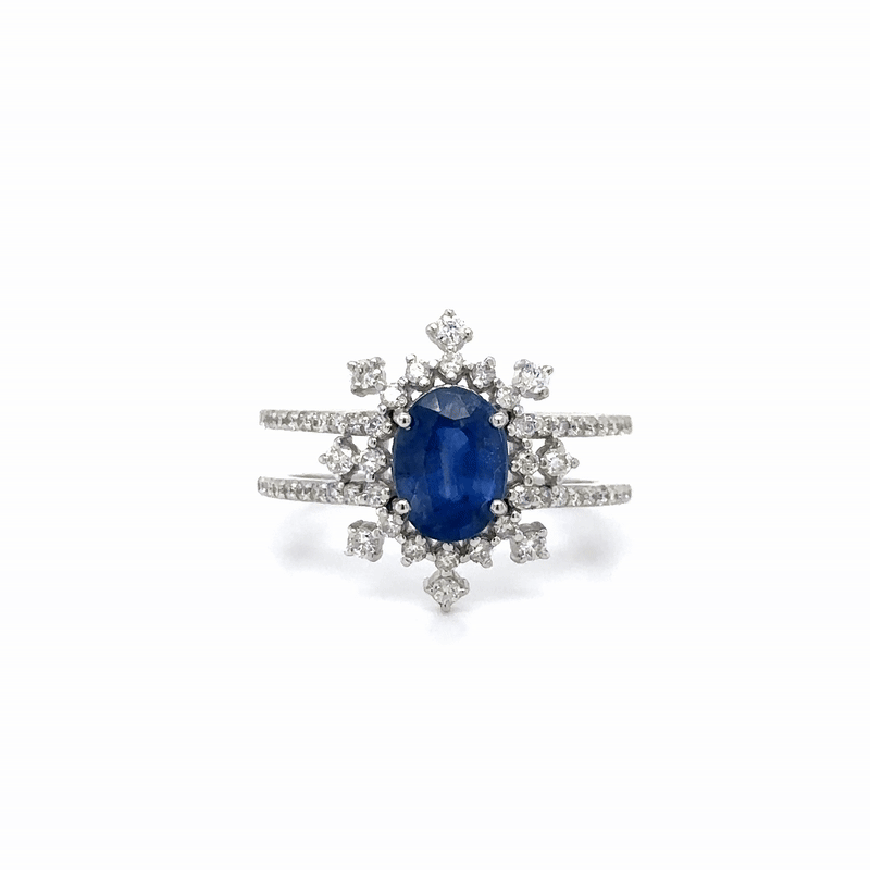 Anillo De Oro Blanco De 18 Quilates Con Diamantes Y Zafiros 2.04 Ct.