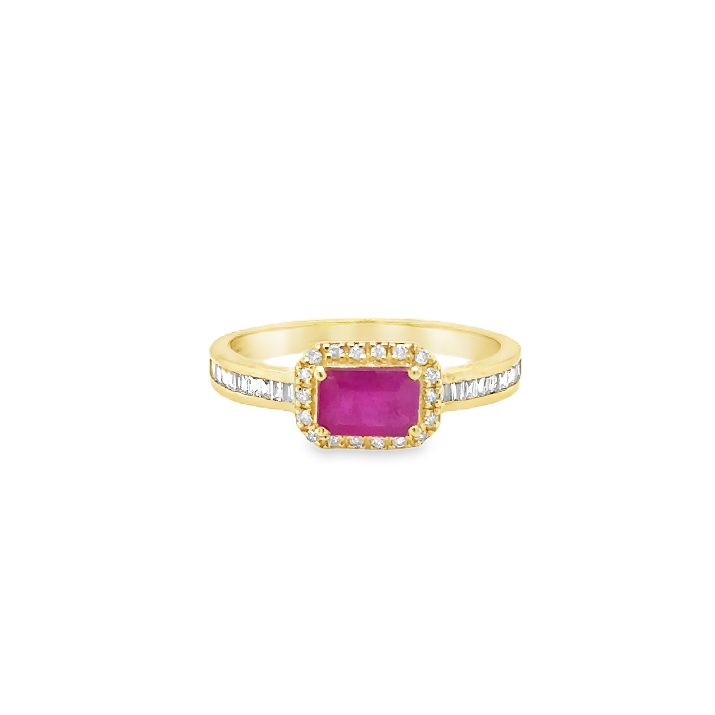Anillo De Oro Amarillo De 14 Quilates Rubí Y Diamantes 1.02 Ct.