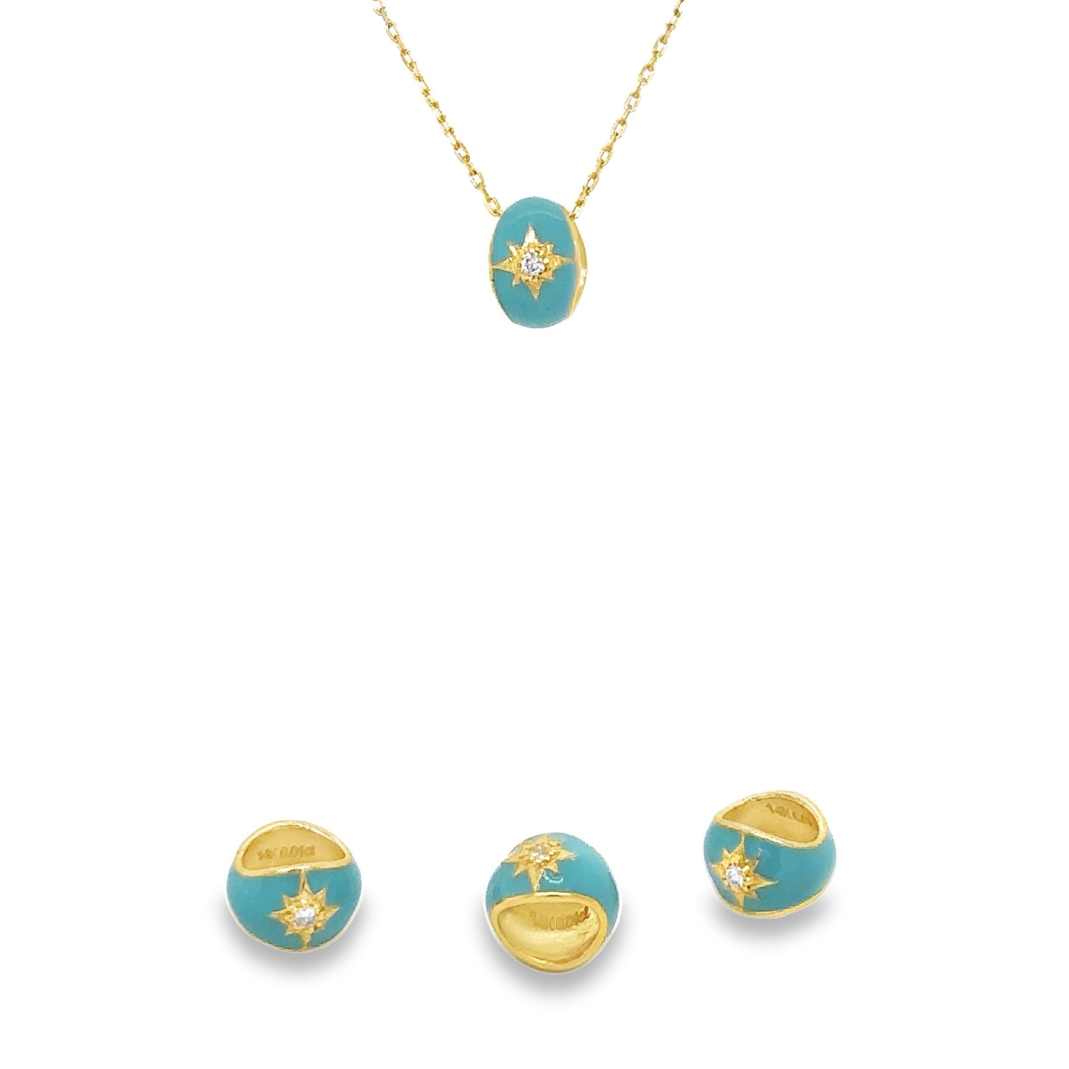 Colgante De Cuentas Ovaladas De Diamantes Y Esmalte De Oro Amarillo De 14K 0.01 Ct.