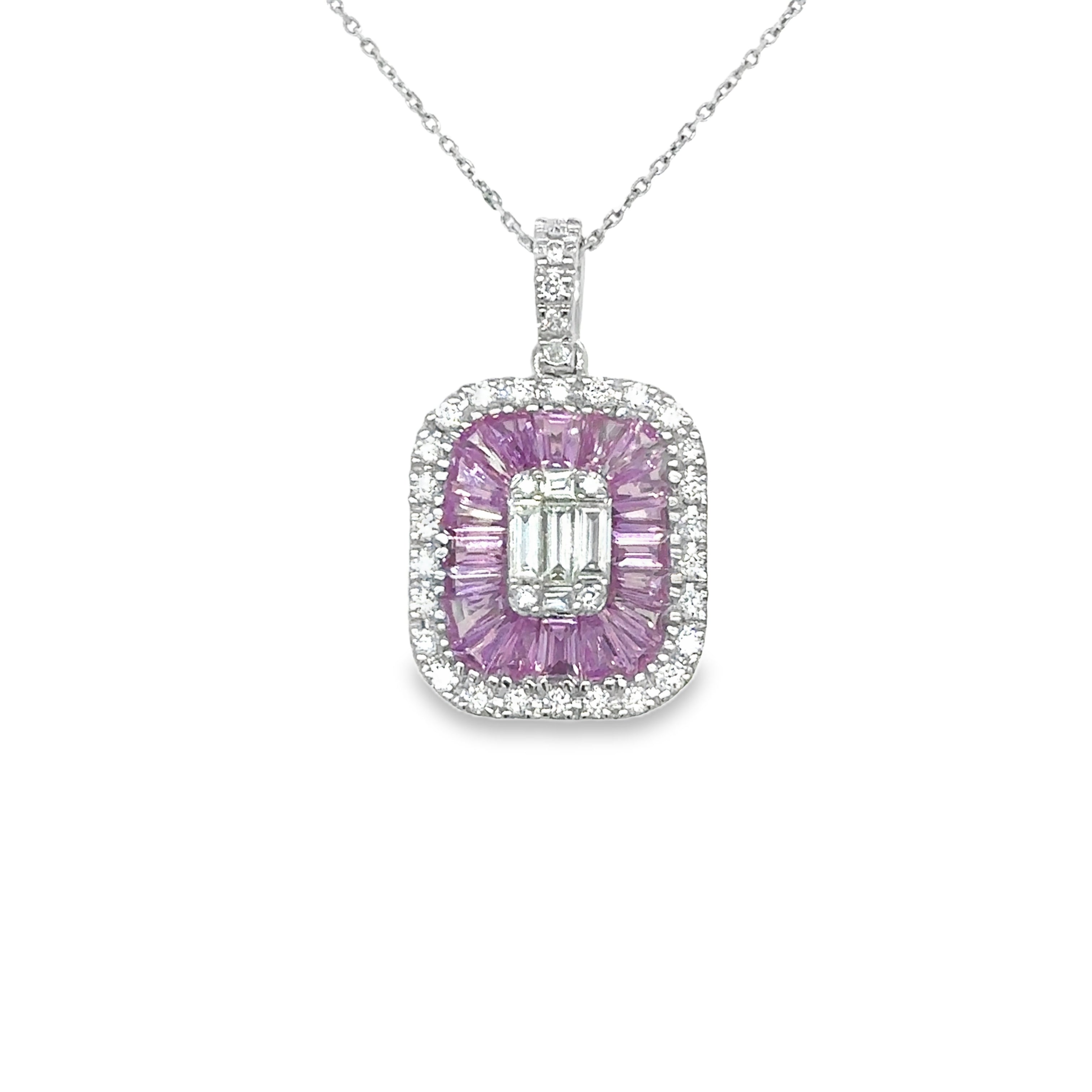 Colgante Oro Blanco De 14 Quilates, Zafiro Rosa Y Diamantes 1.69 Ct.