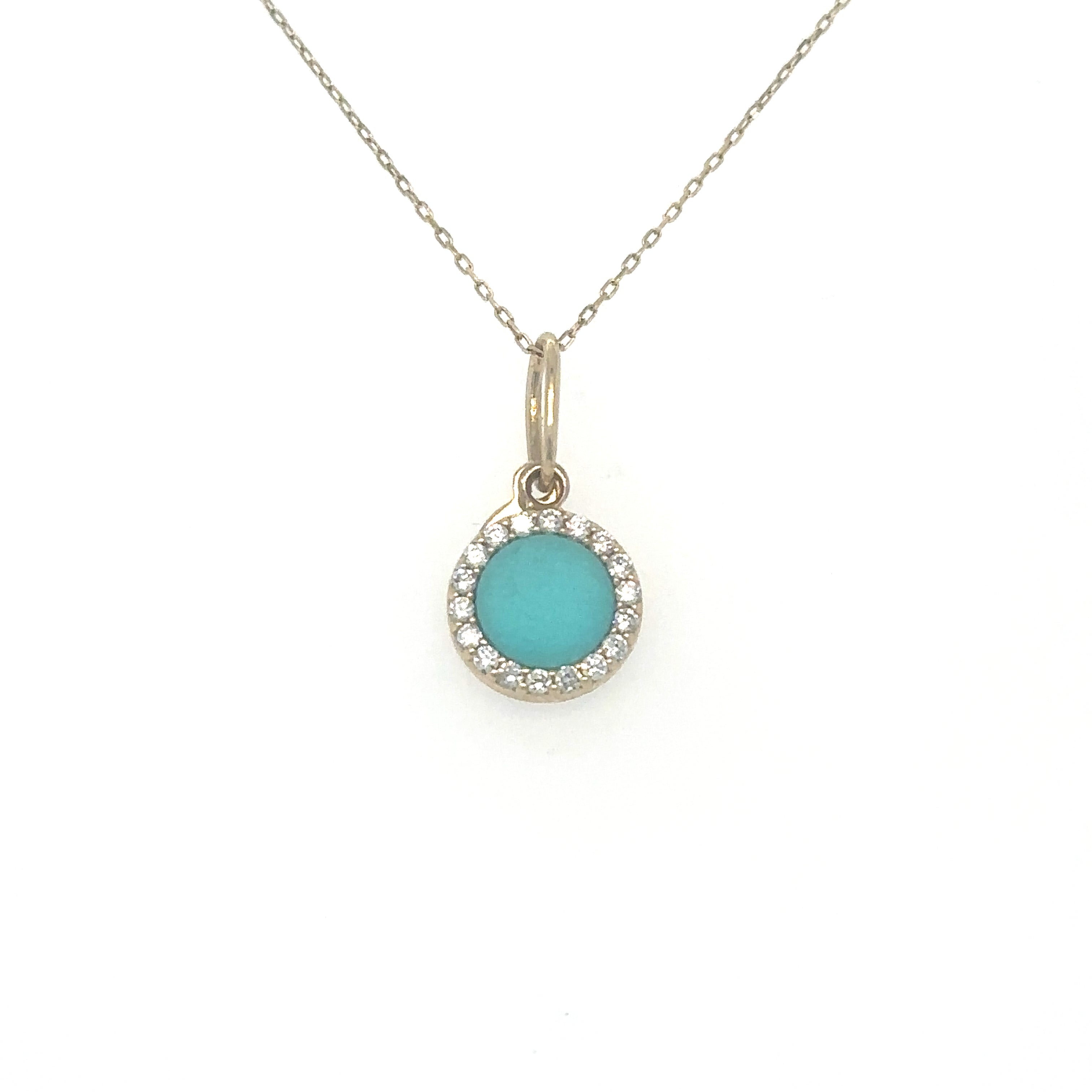 Colgante De Oro Amarillo De 14K Con Turquesa Y Diamantes 0.12 Ct.