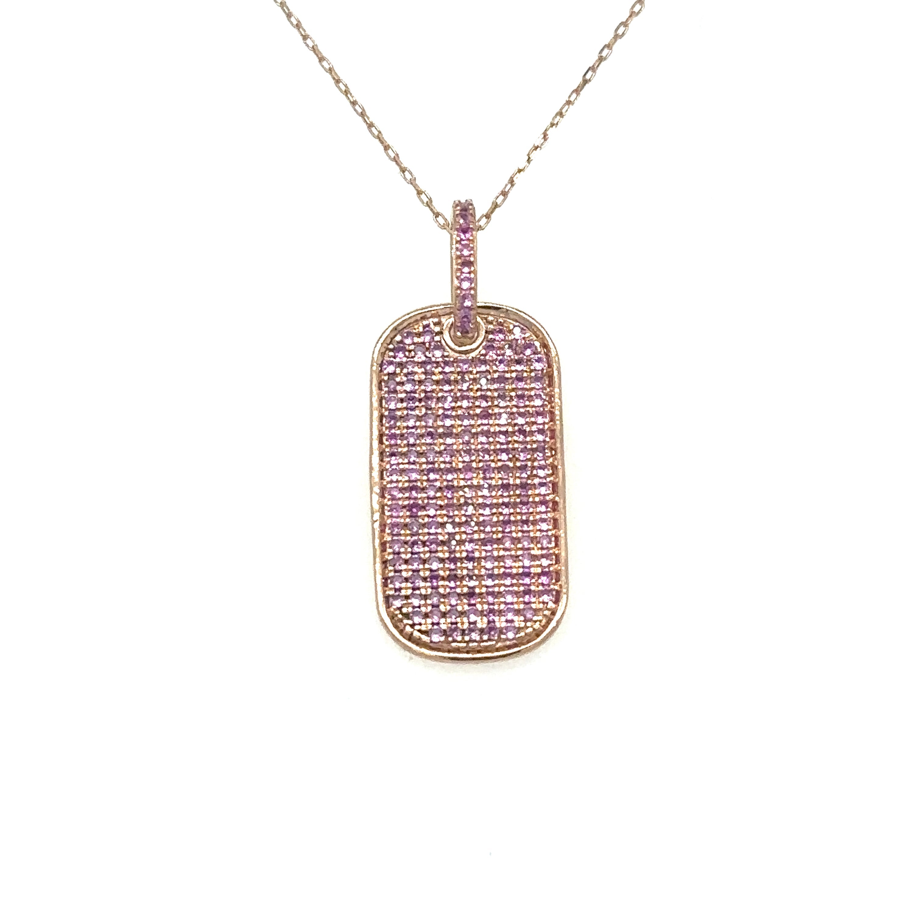 Colgante De Placa De Identificación De Zafiro Rosa De Oro Rosa De 14K 0.45 Ct.