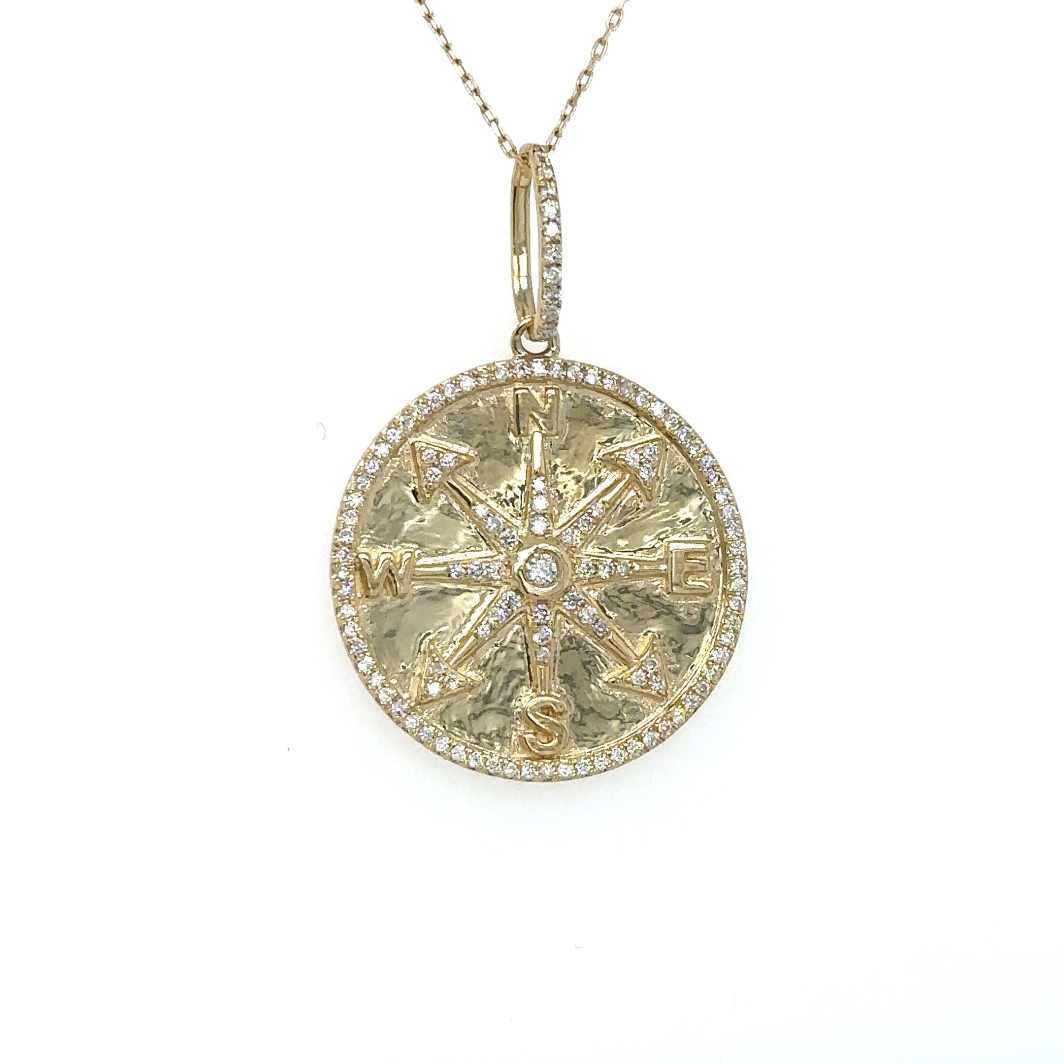 Colgante Brújula De Diamantes En Oro Amarillo De 14Kt 0.25 Ct.