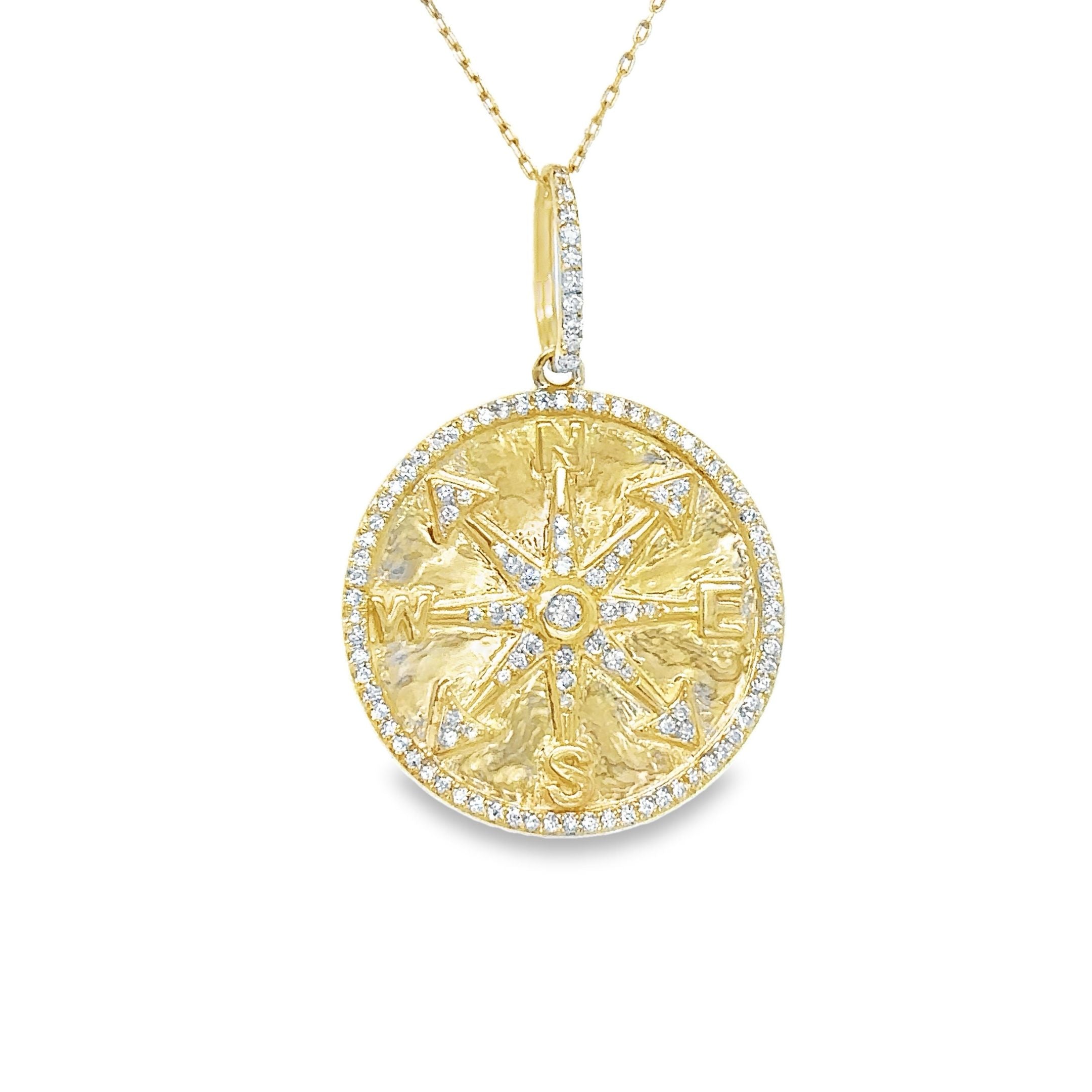 Colgante Brújula De Diamantes En Oro Amarillo De 14Kt 0.25 Ct.