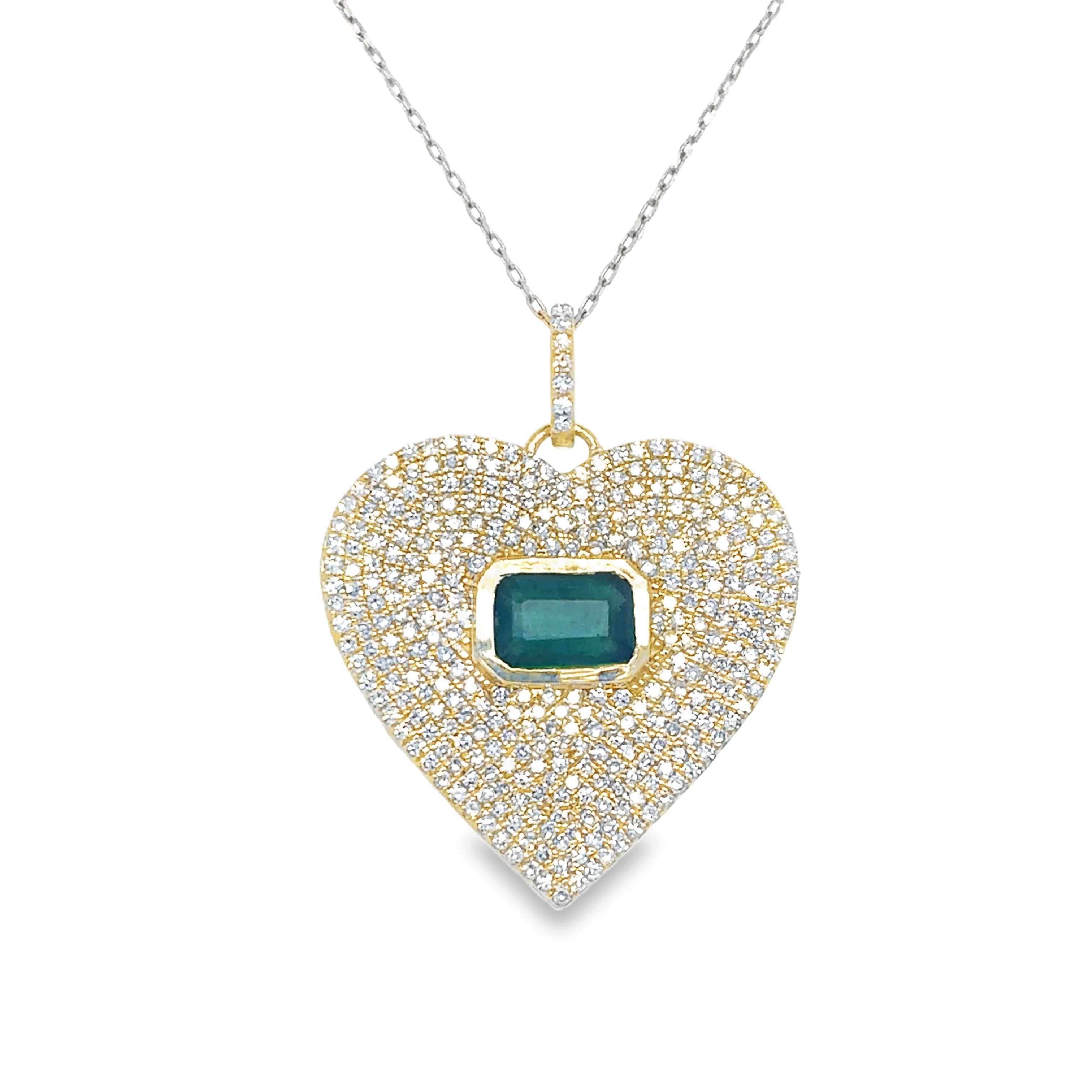 Colgante En Forma De Corazón De Esmeralda Y Diamantes En Oro Amarillo De 14K 1.16 Ct.