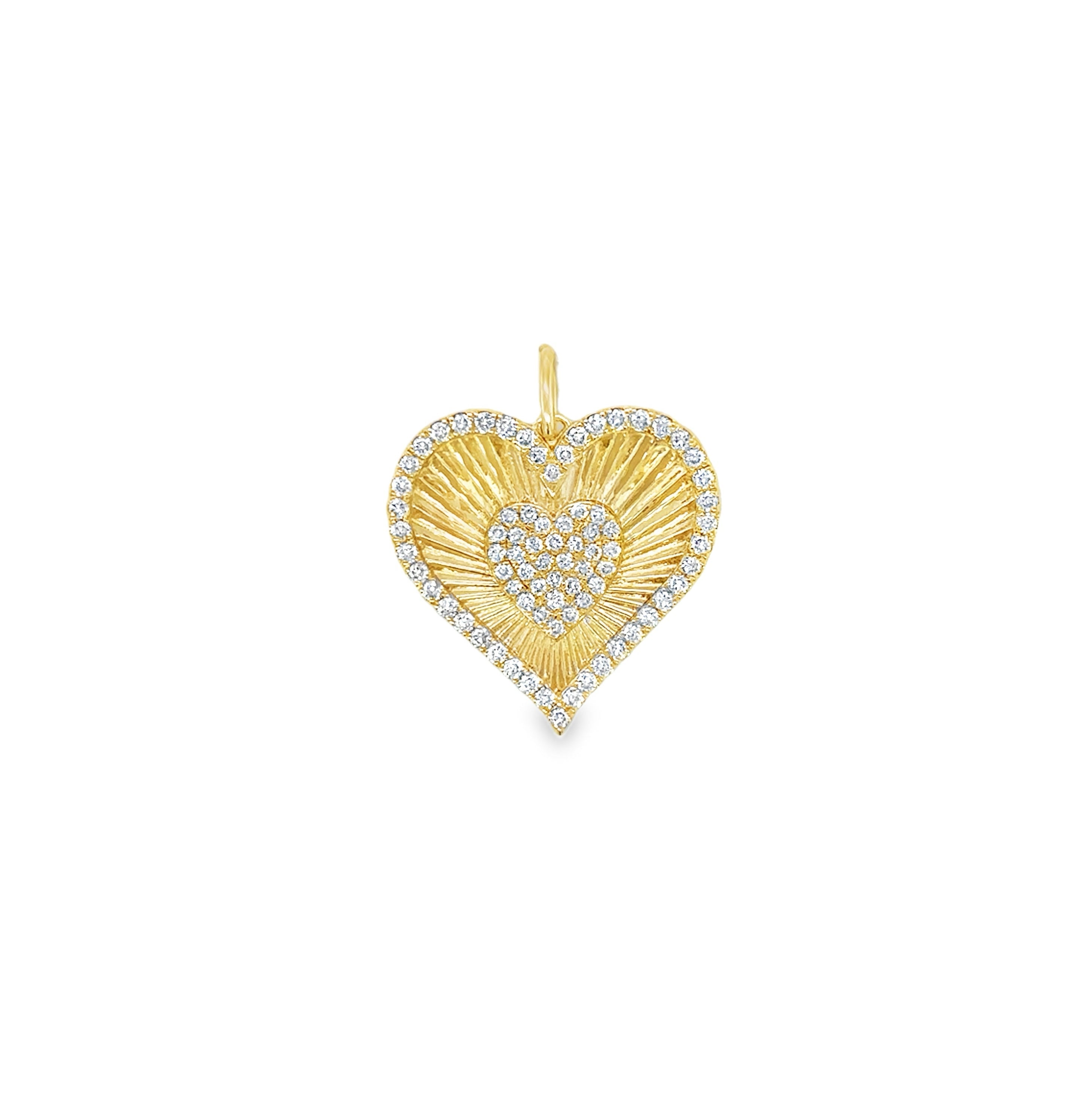 Colgante Corazón Estriado De Oro Amarillo De 14 Quilates Con Diamantes 0.56 Ct.
