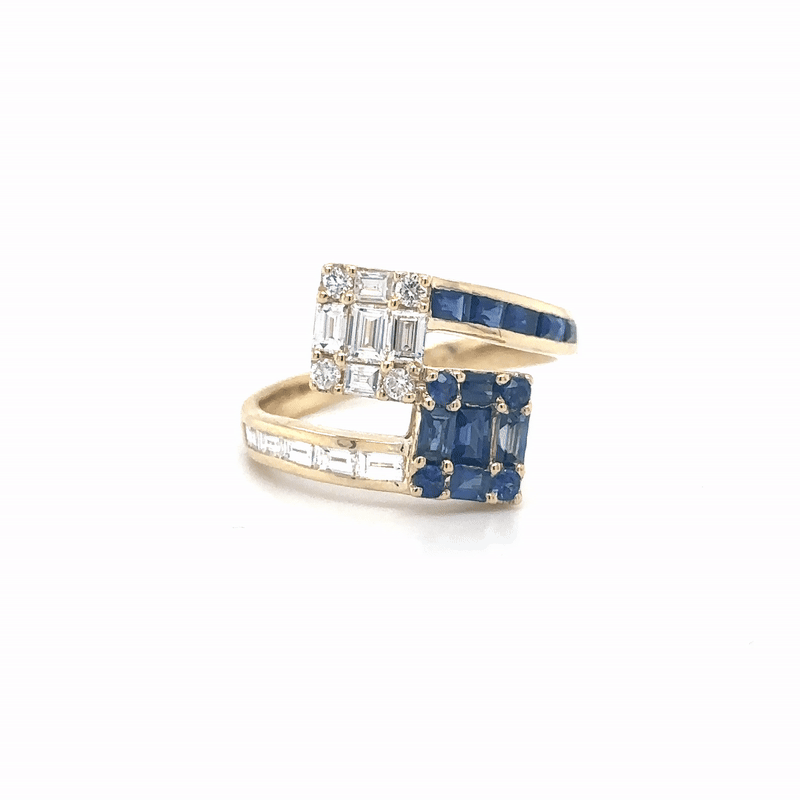 Anillo De Diamantes Y Zafiros De Oro Amarillo De 14Kt 1.78 Ct.