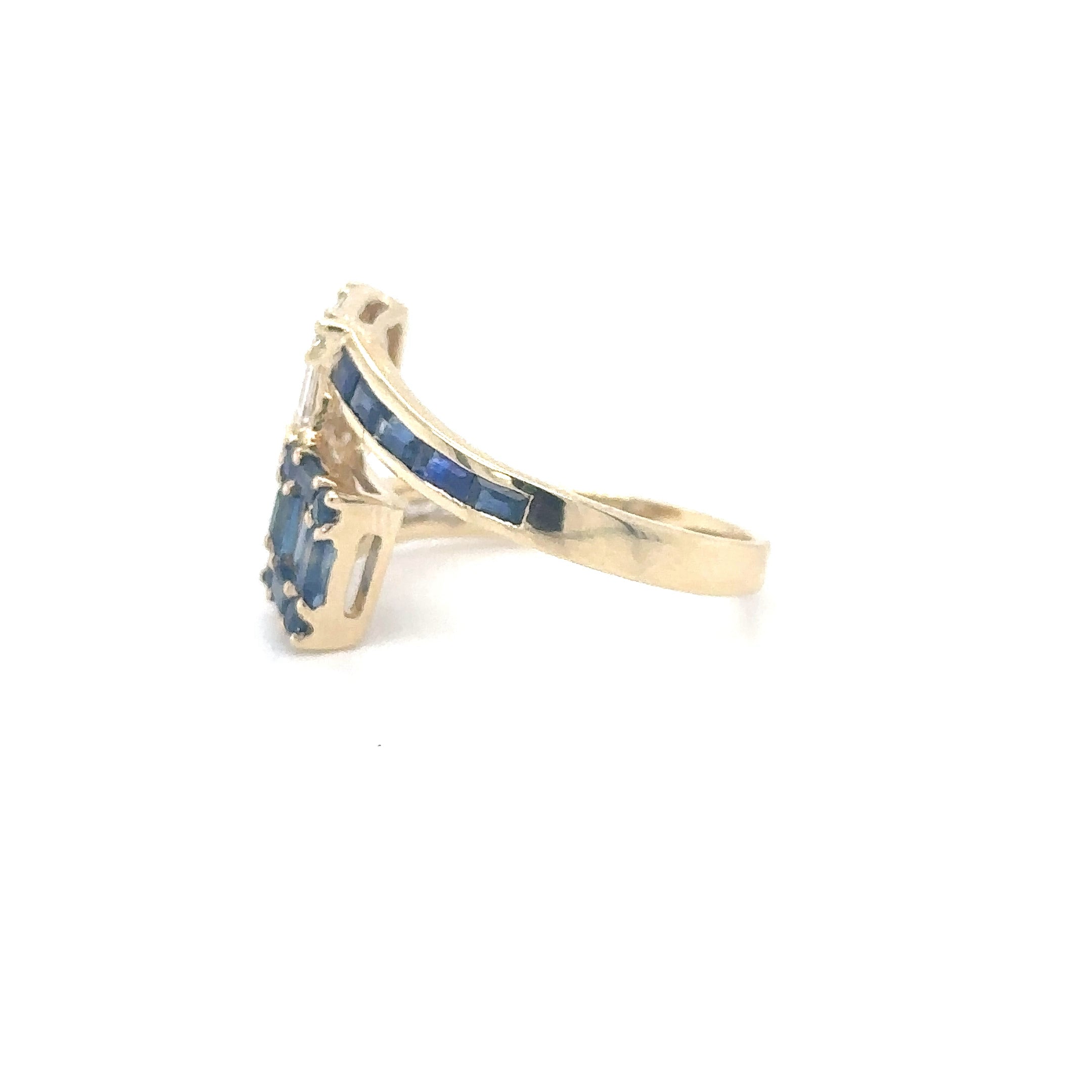 Anillo De Diamantes Y Zafiros De Oro Amarillo De 14Kt 1.78 Ct.
