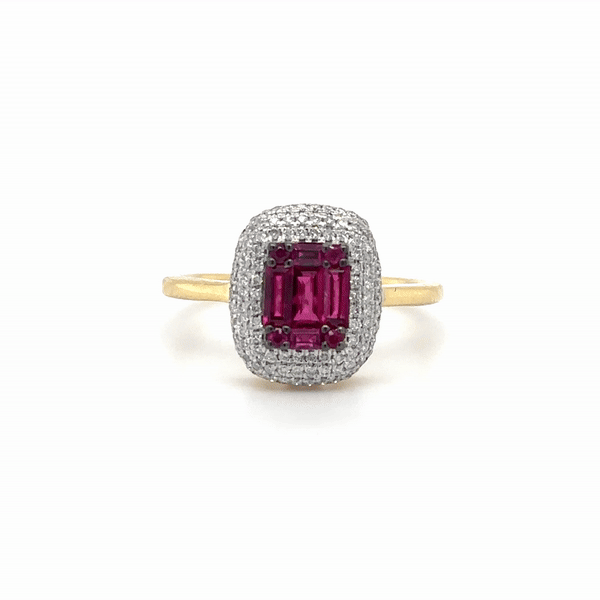 Anillo Baguette Rubí Y Diamantes De Oro Amarillo De 18 Kt 0.96 Ct.
