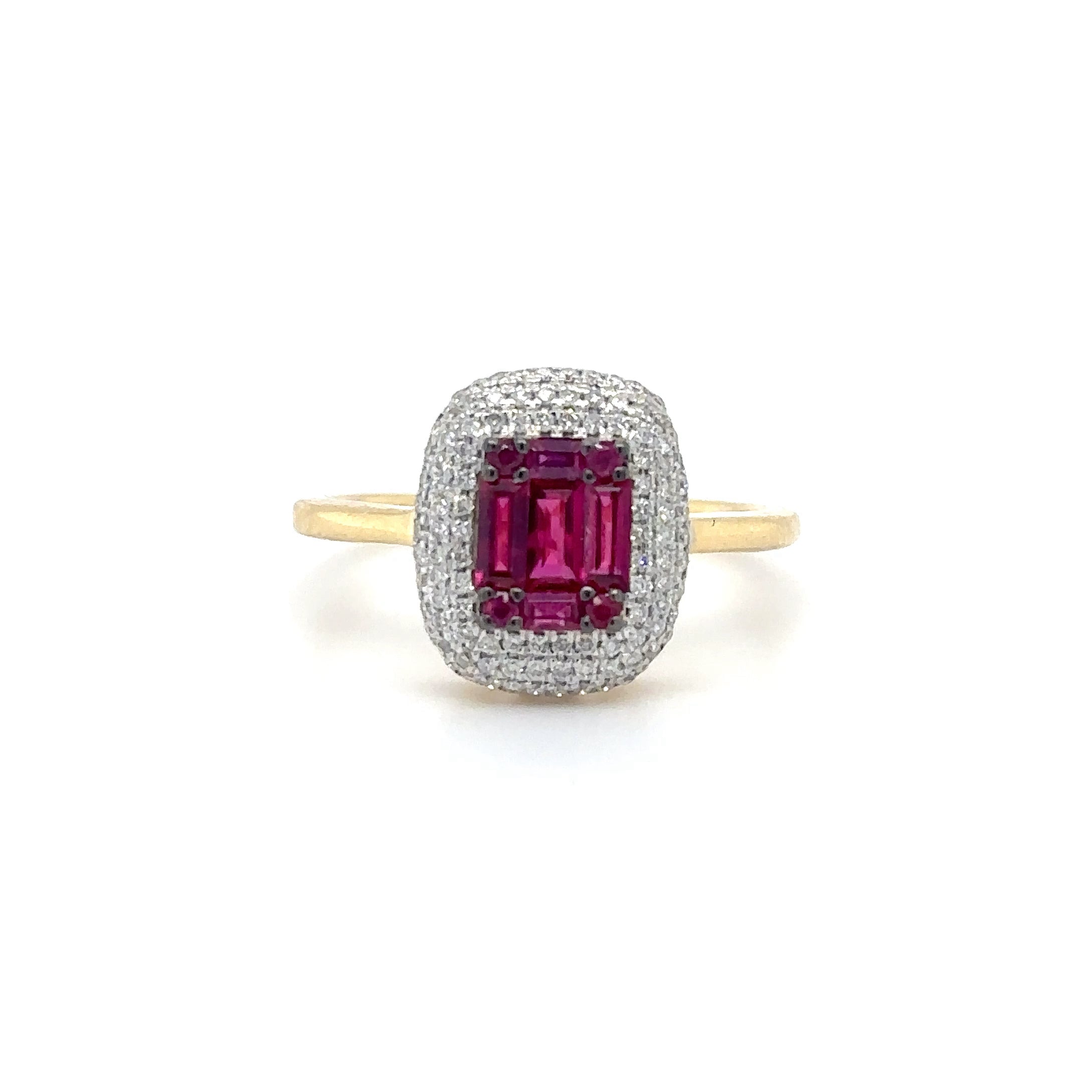 Anillo Baguette Rubí Y Diamantes De Oro Amarillo De 18 Kt 0.96 Ct.