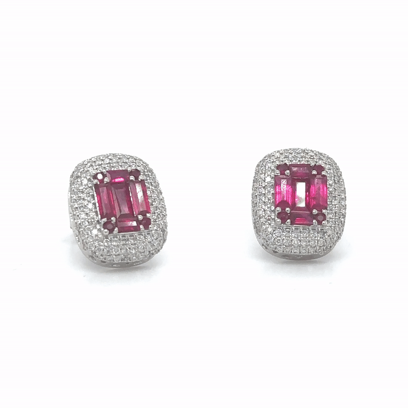 14K White Gold Ruby and Diamond Stud Earring, 2.29 Tcw