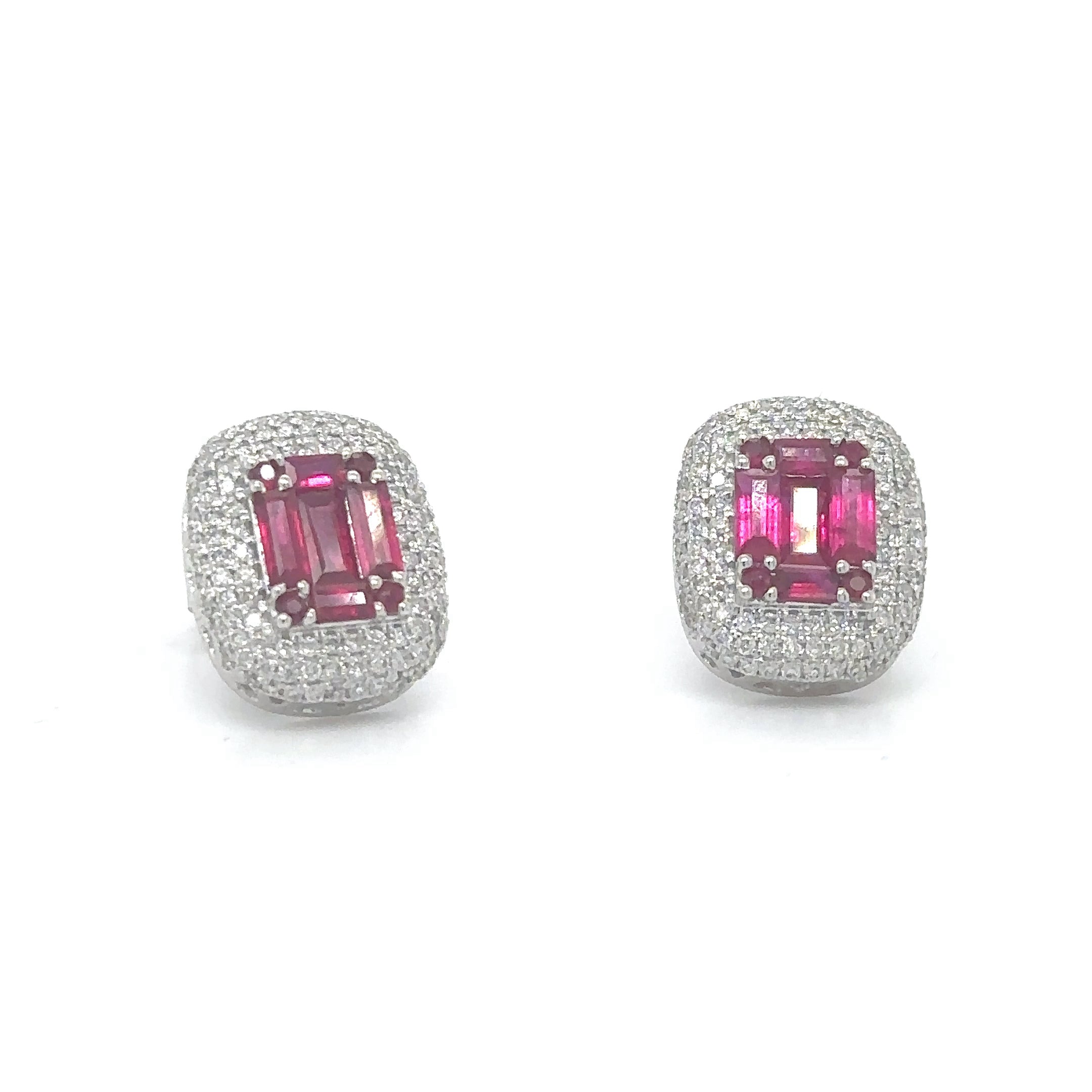 14K White Gold Ruby and Diamond Stud Earring, 2.29 Tcw
