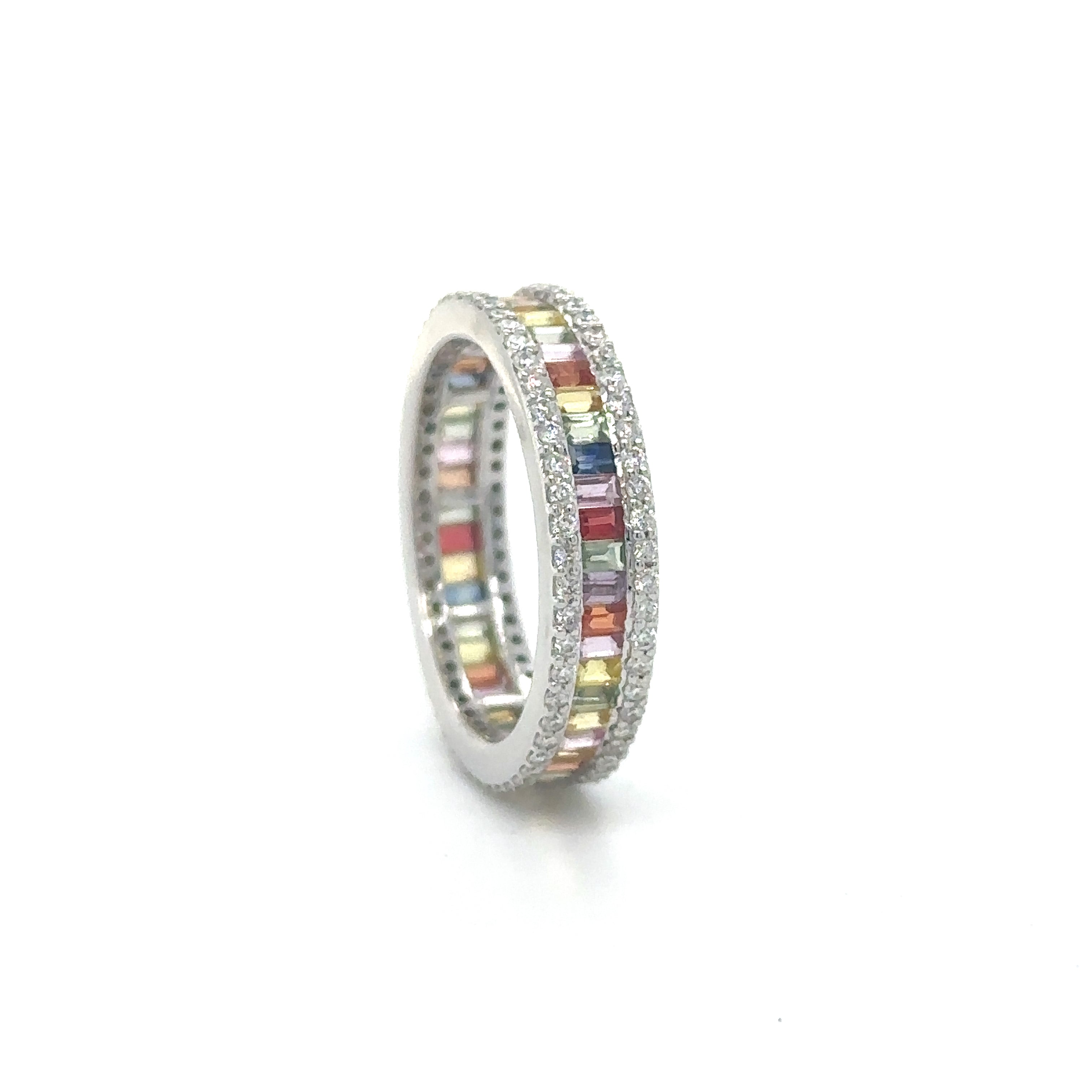 Anillo De Diamantes De Zafiro Múltiple De Oro Blanco De 18 Kt 2.58 Ct.