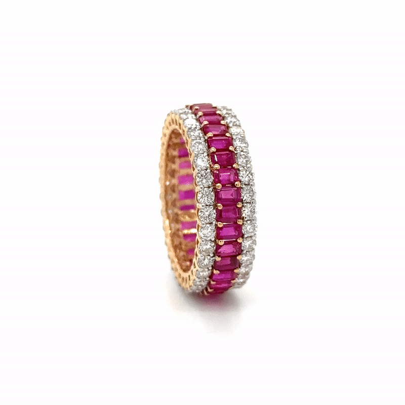 Anillo De Oro Rosa De 18 Quilates Con Rubí Y Diamantes 6.13 Ct.