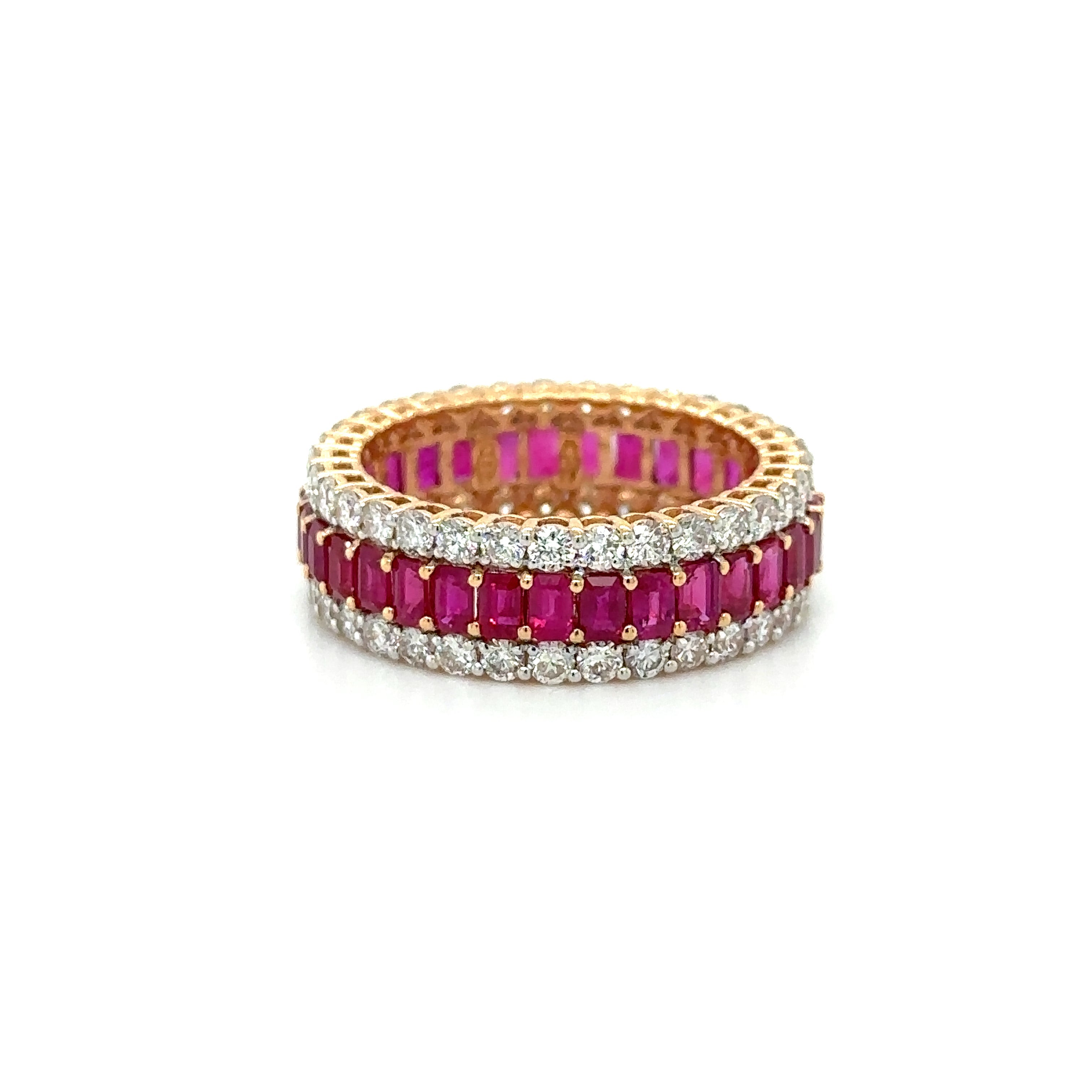 Anillo De Oro Rosa De 18 Quilates Con Rubí Y Diamantes 6.13 Ct.