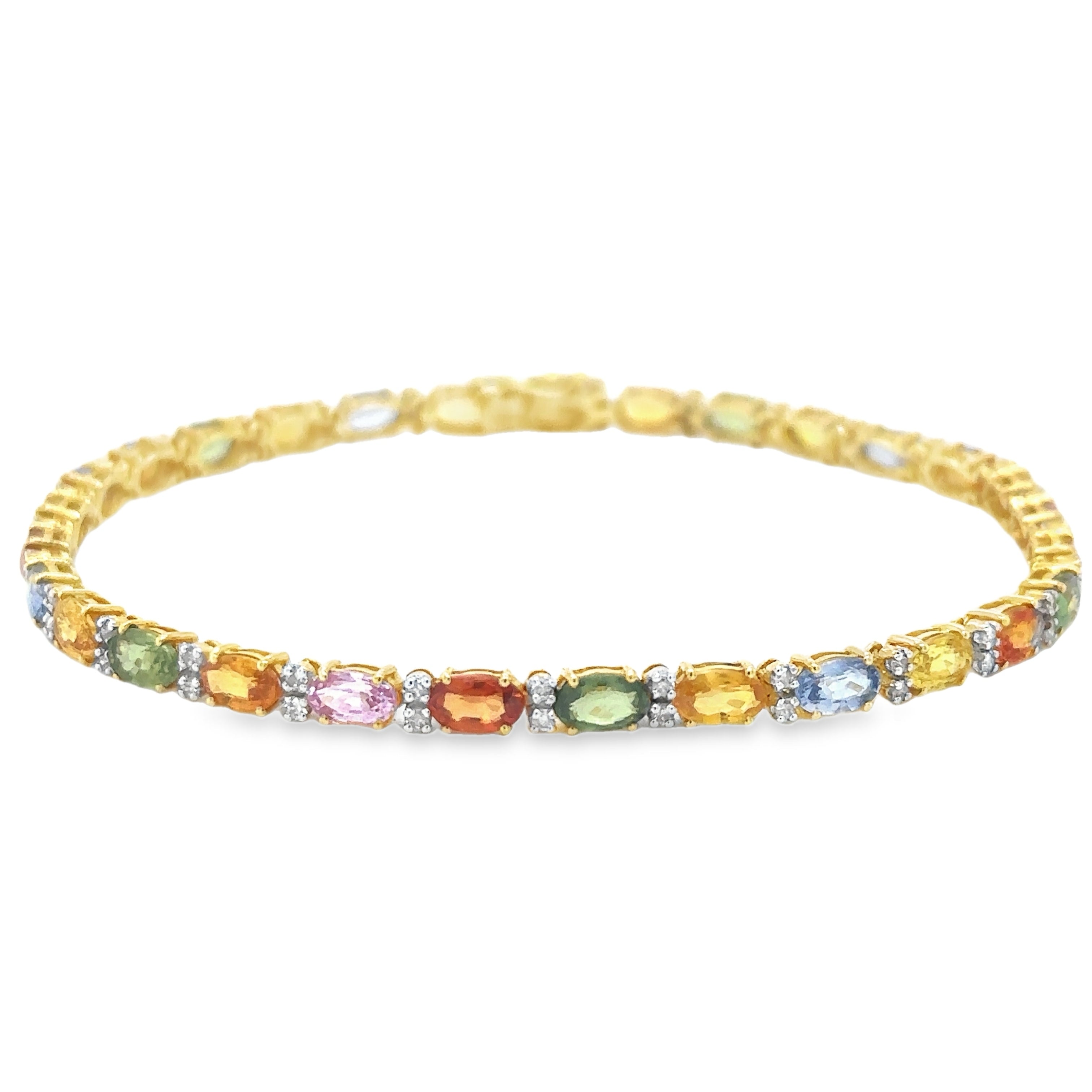 Pulsera De Oro Amarillo De 18 Quilates Con Múltiples Zafiros Y Diamantes 8.99 Ct.