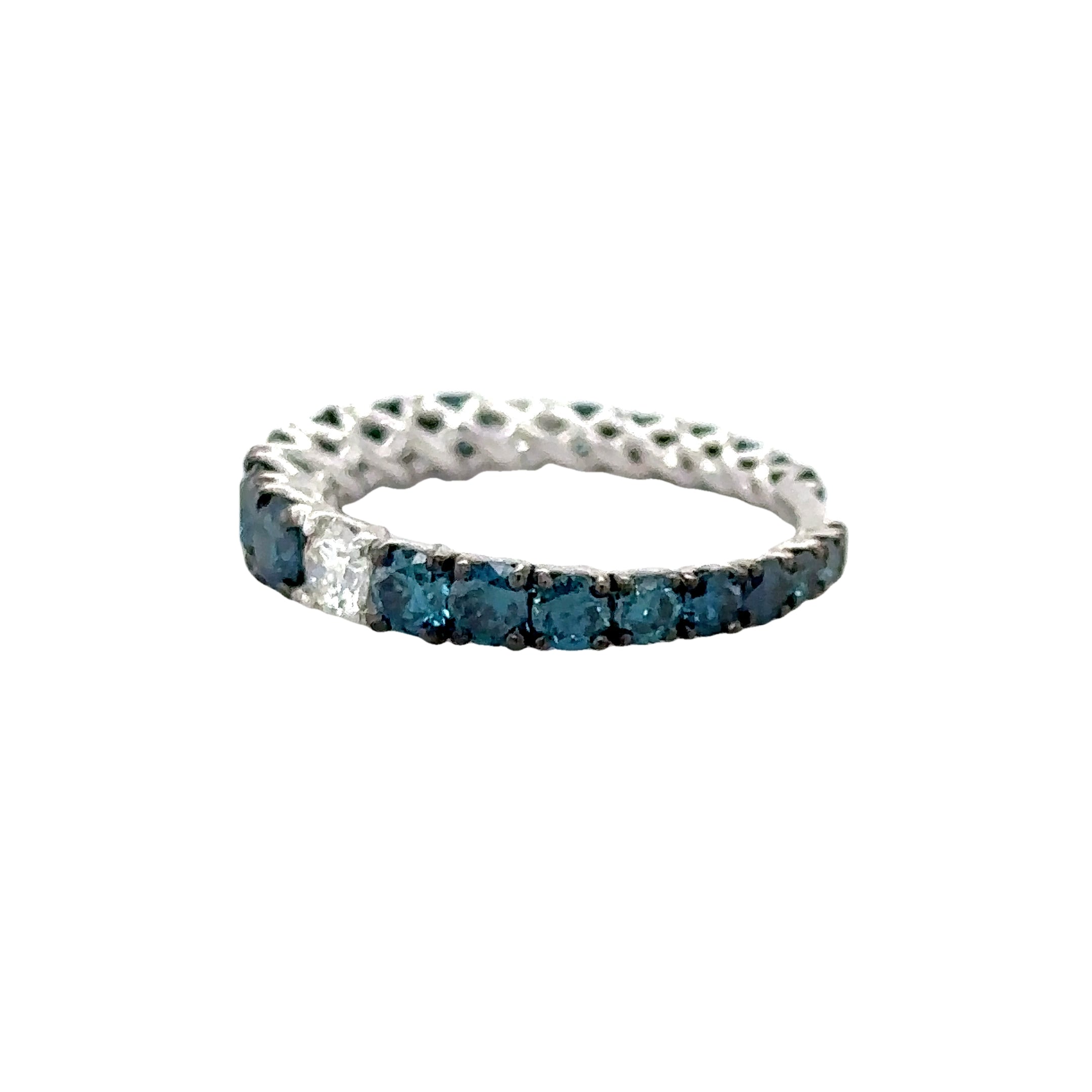 Anillo De Diamantes Blancos Y Azules De Oro Blanco De 14K 2.21 Ct.