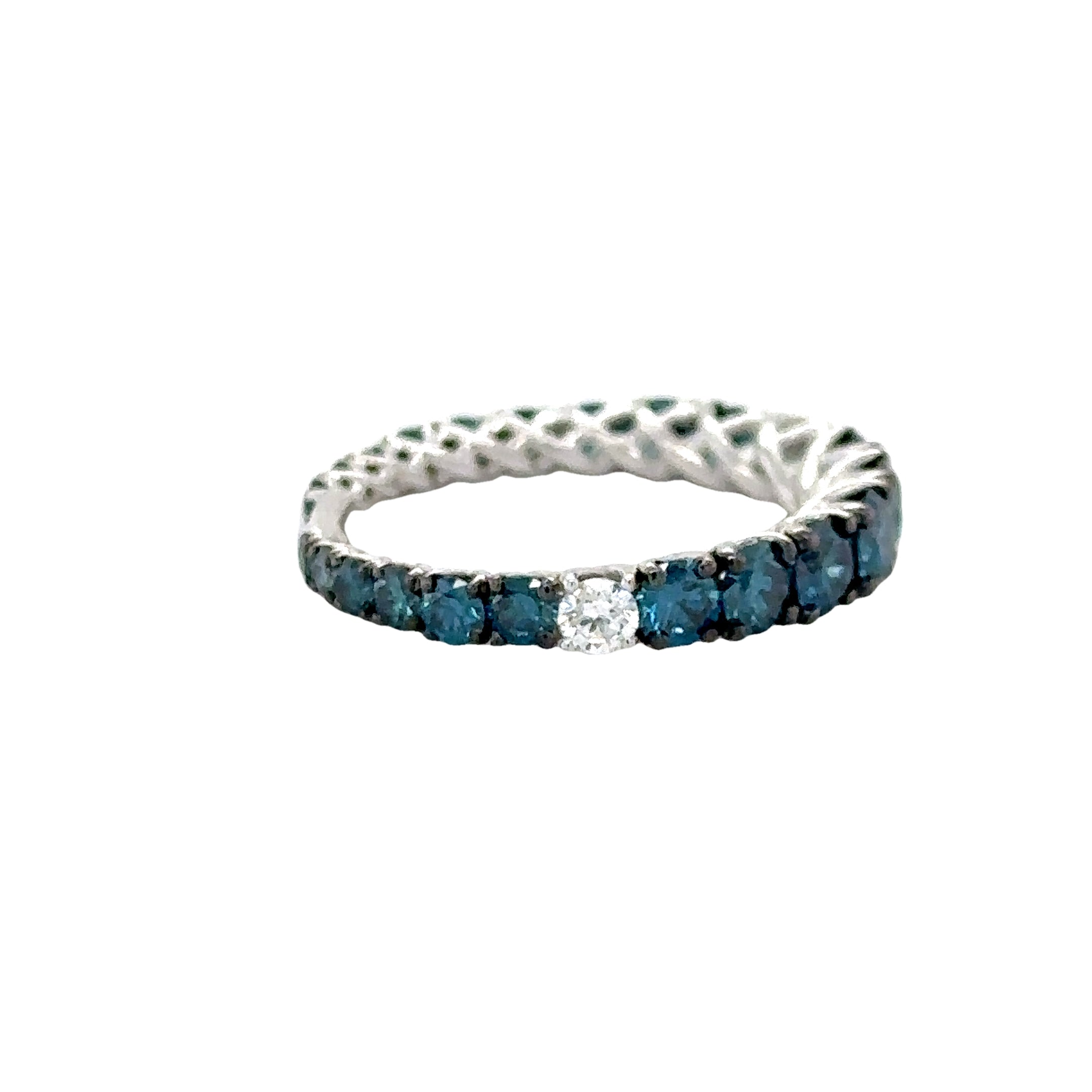 Anillo De Diamantes Blancos Y Azules De Oro Blanco De 14K 2.21 Ct.