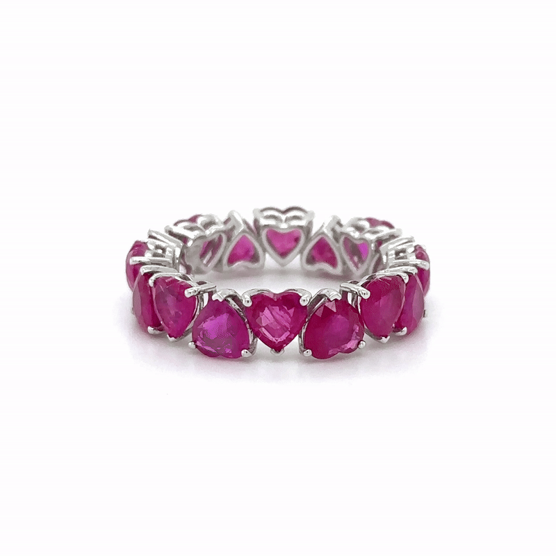 Anillo De Eternidad De Rubí En Forma De Corazón De Oro Blanco De 18 Kt 8.18 Ct.