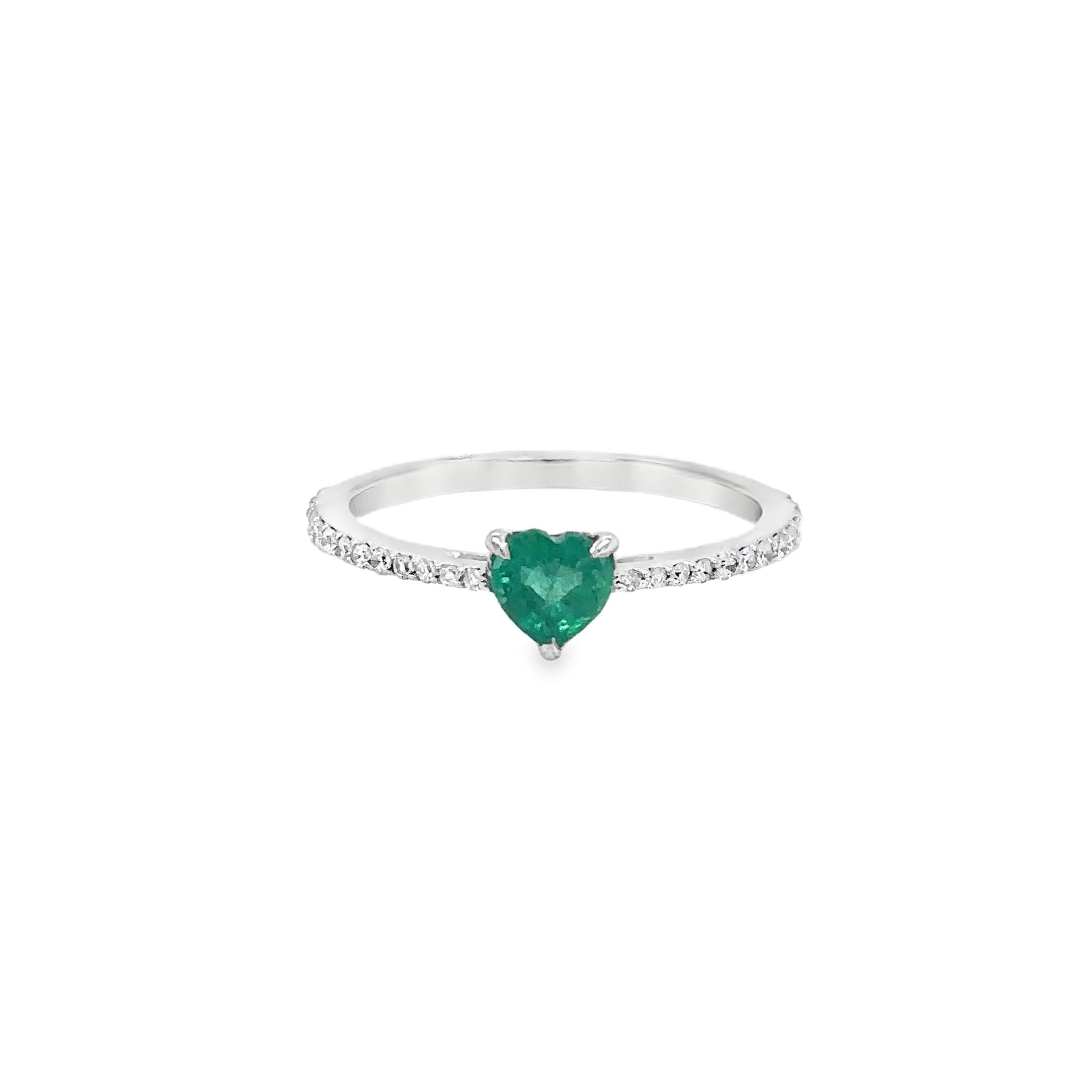 Anillo De Oro Blanco De 18 Kt Con Esmeralda En Forma De Corazón, 1.07 CT