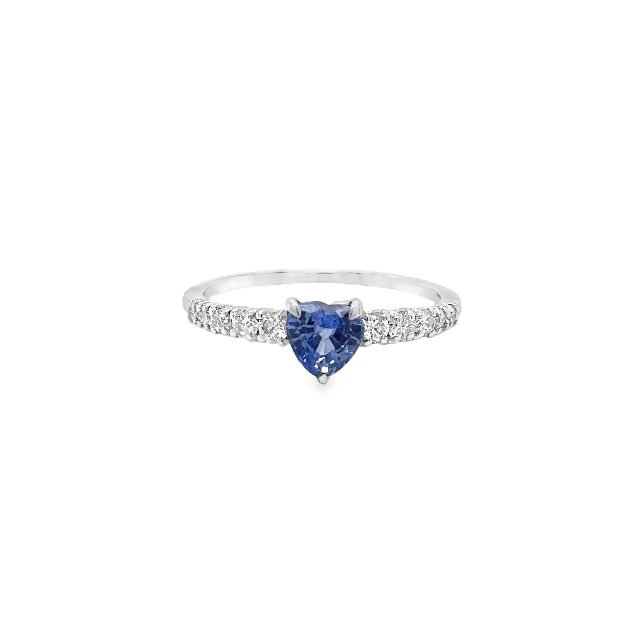Anillo De Oro Blanco De 18 Kt Con Zafiro Azul En Forma De Corazón, 1.15 CT