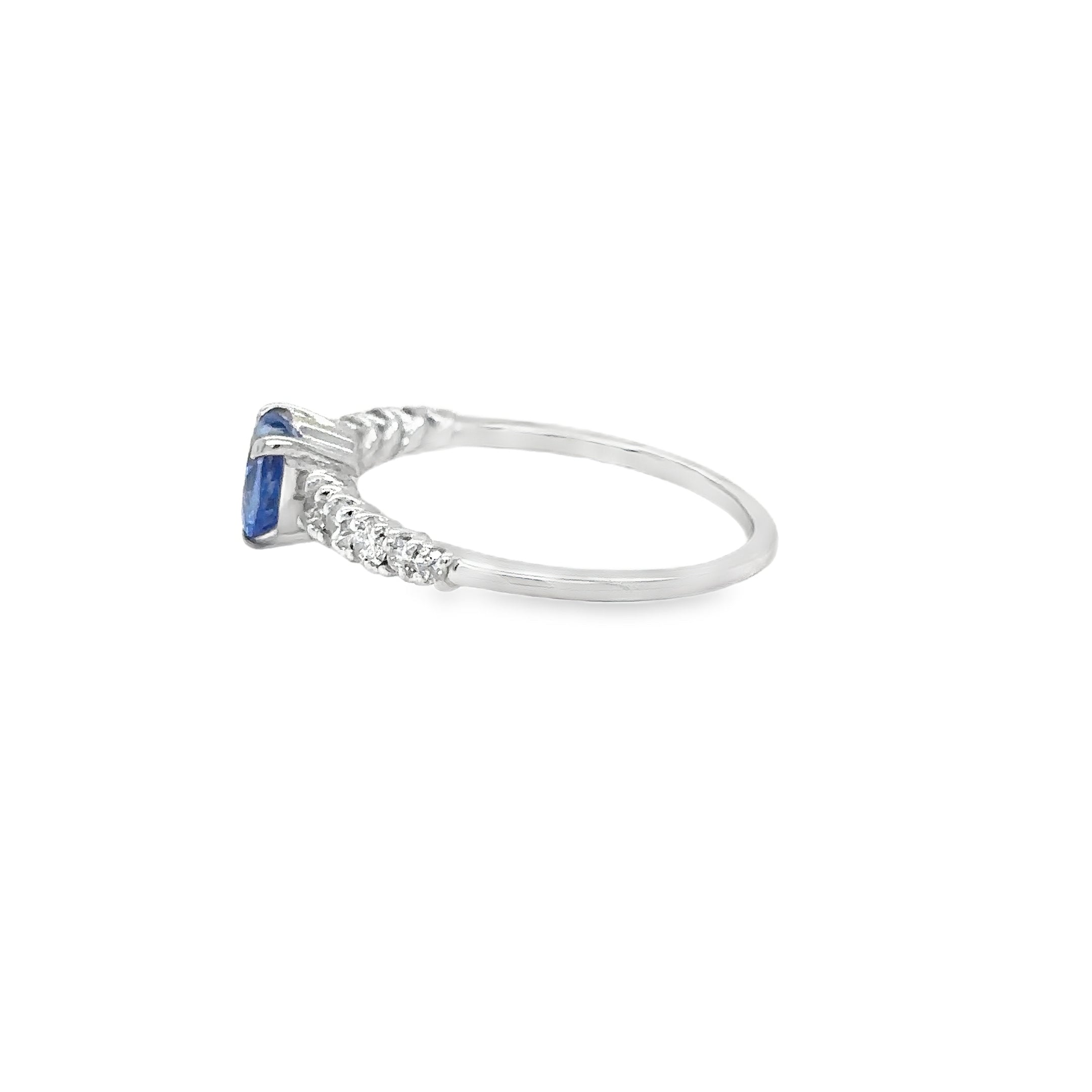 18K White Gold Ring With Heart Shaped Blue Sapphire, 1.15 CT