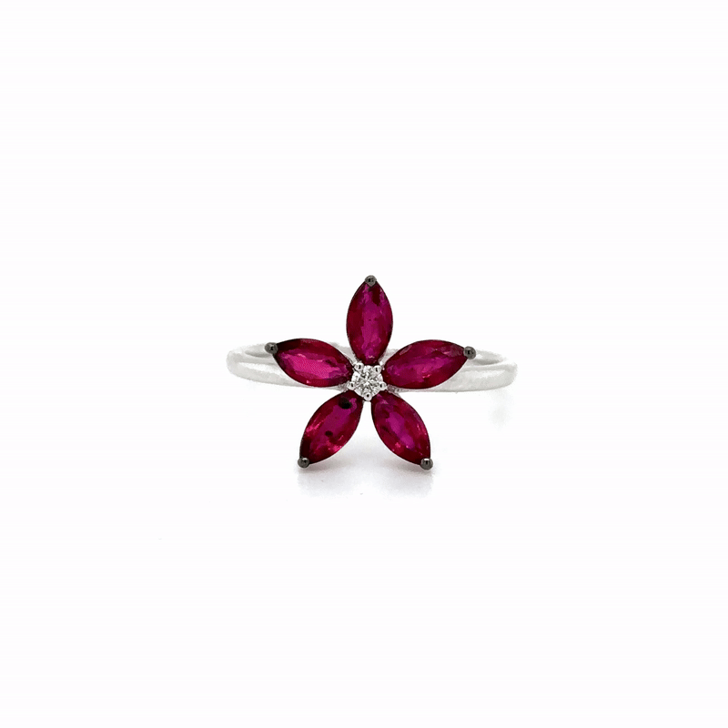 Anillo Estrella Rubí Oro Blanco De 18 Kates 1.25 Ct.