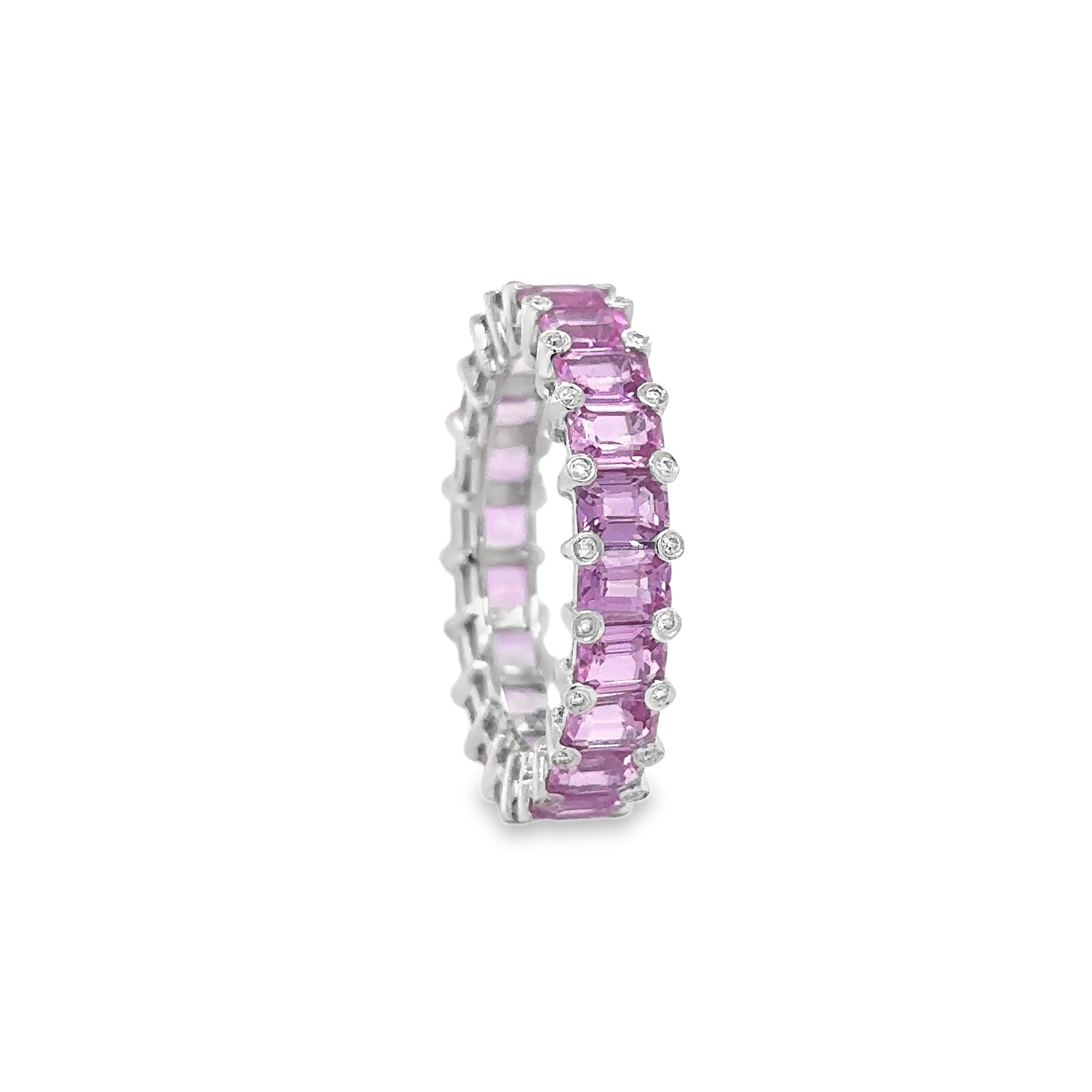 Anillo De Oro Blanco, Zafiro Rosa Y Diamantes De 18 K