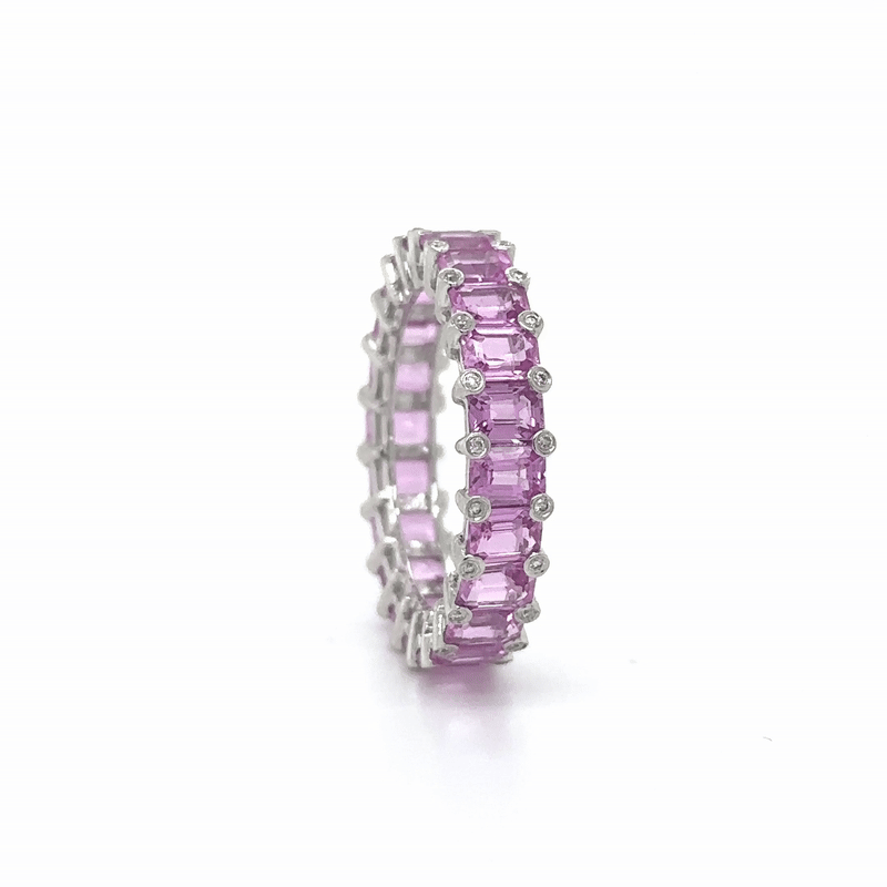 Anillo De Oro Blanco, Zafiro Rosa Y Diamantes De 18 K