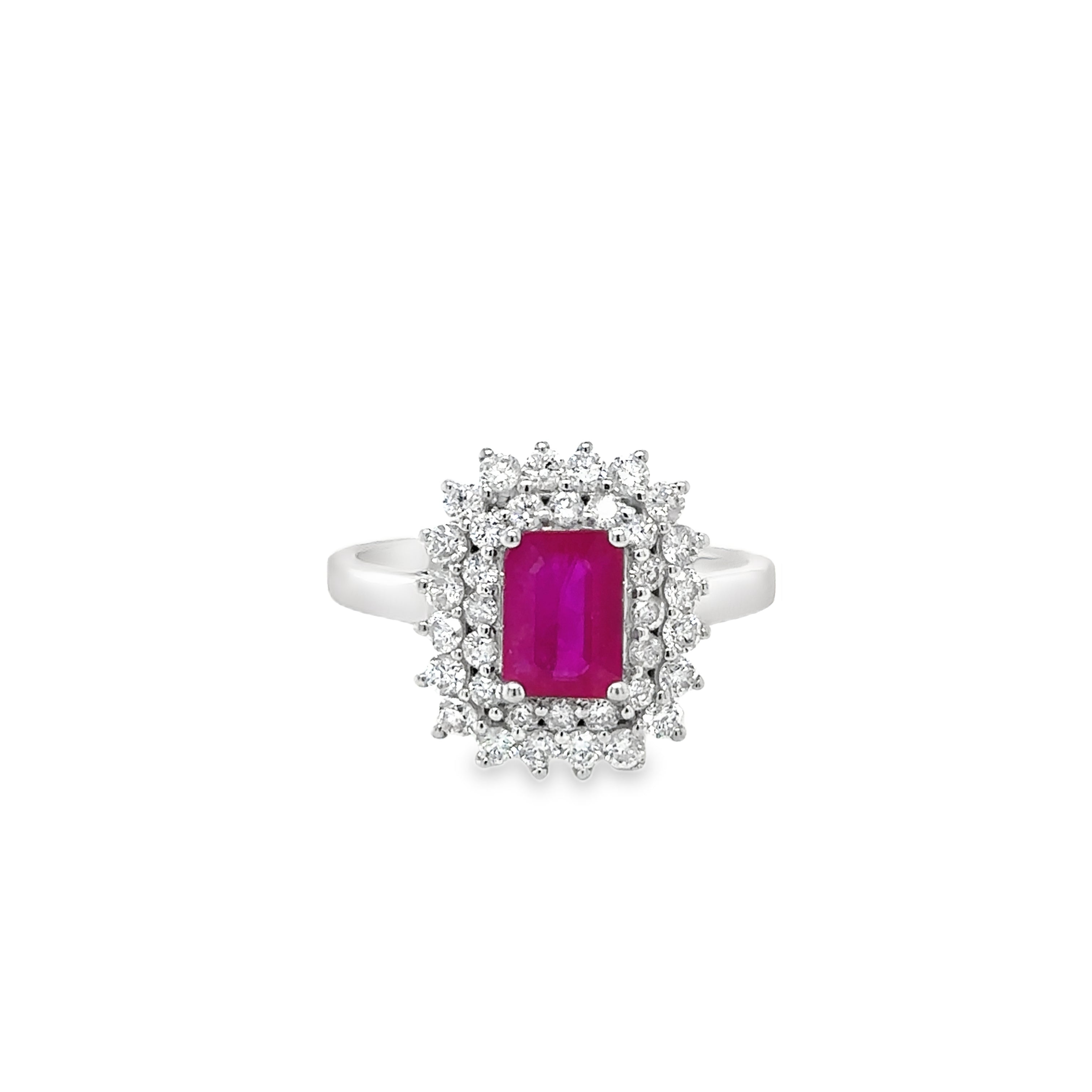 Anillo De Oro Blanco De 18 Quilates Rubí Y Diamantes 1.83 Ct.