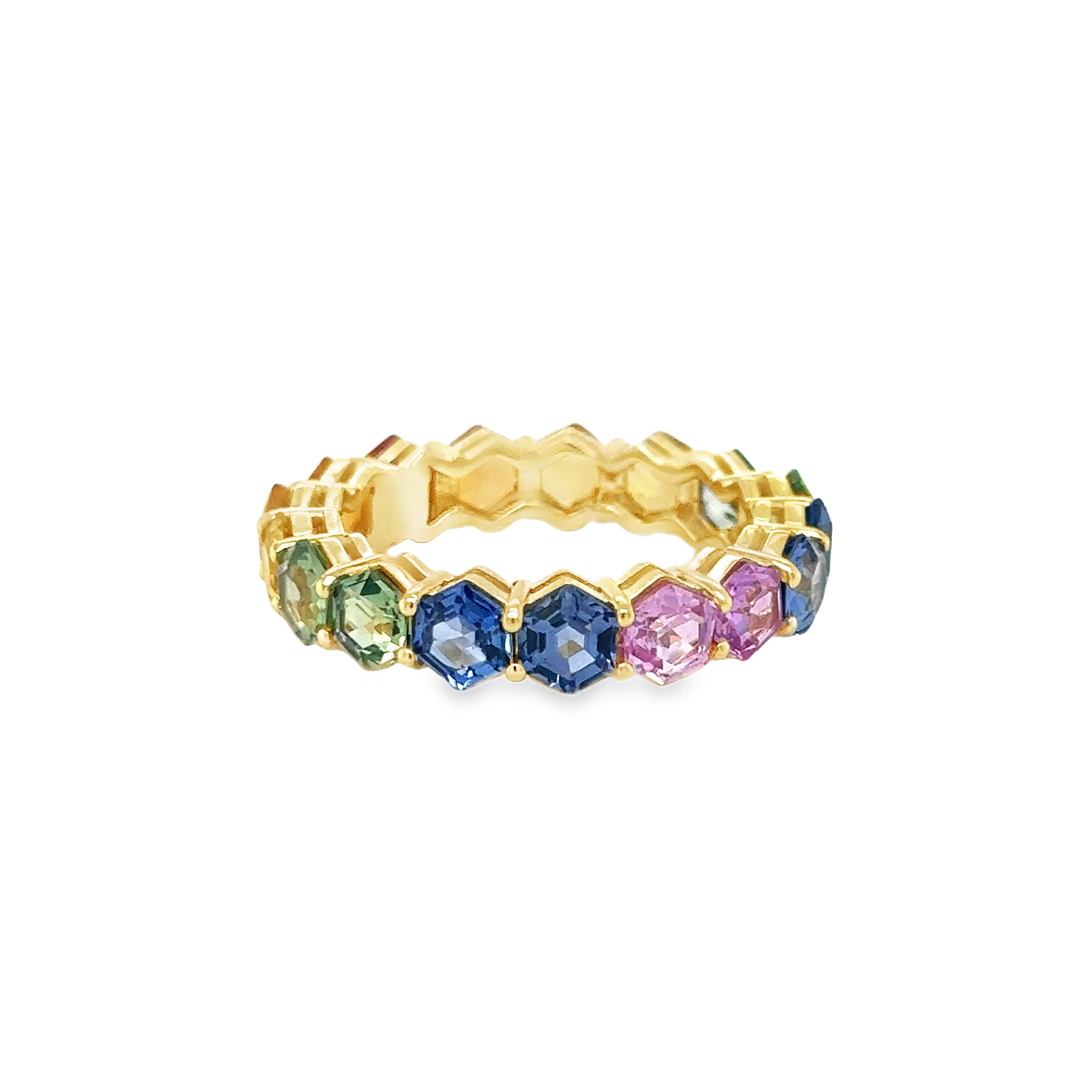 Anillo De Zafiro Múltiple De Oro Amarillo De 14 K Talla Hexágono