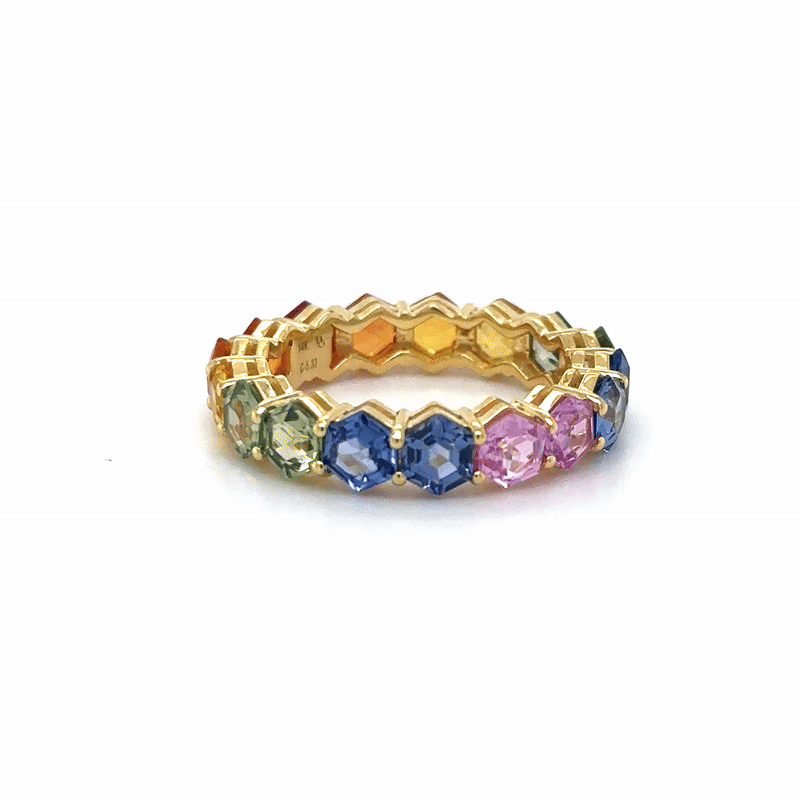 Anillo De Zafiro Múltiple De Oro Amarillo De 14 K Talla Hexágono