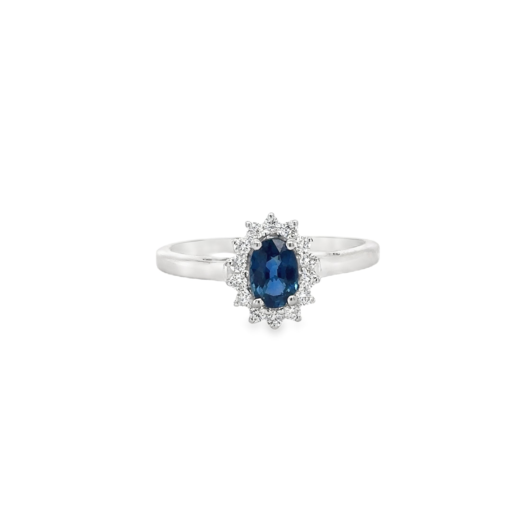 Anillo De Oro Blanco De 18 Kt Con Zafiros Y Diamantes, 0.95 CT