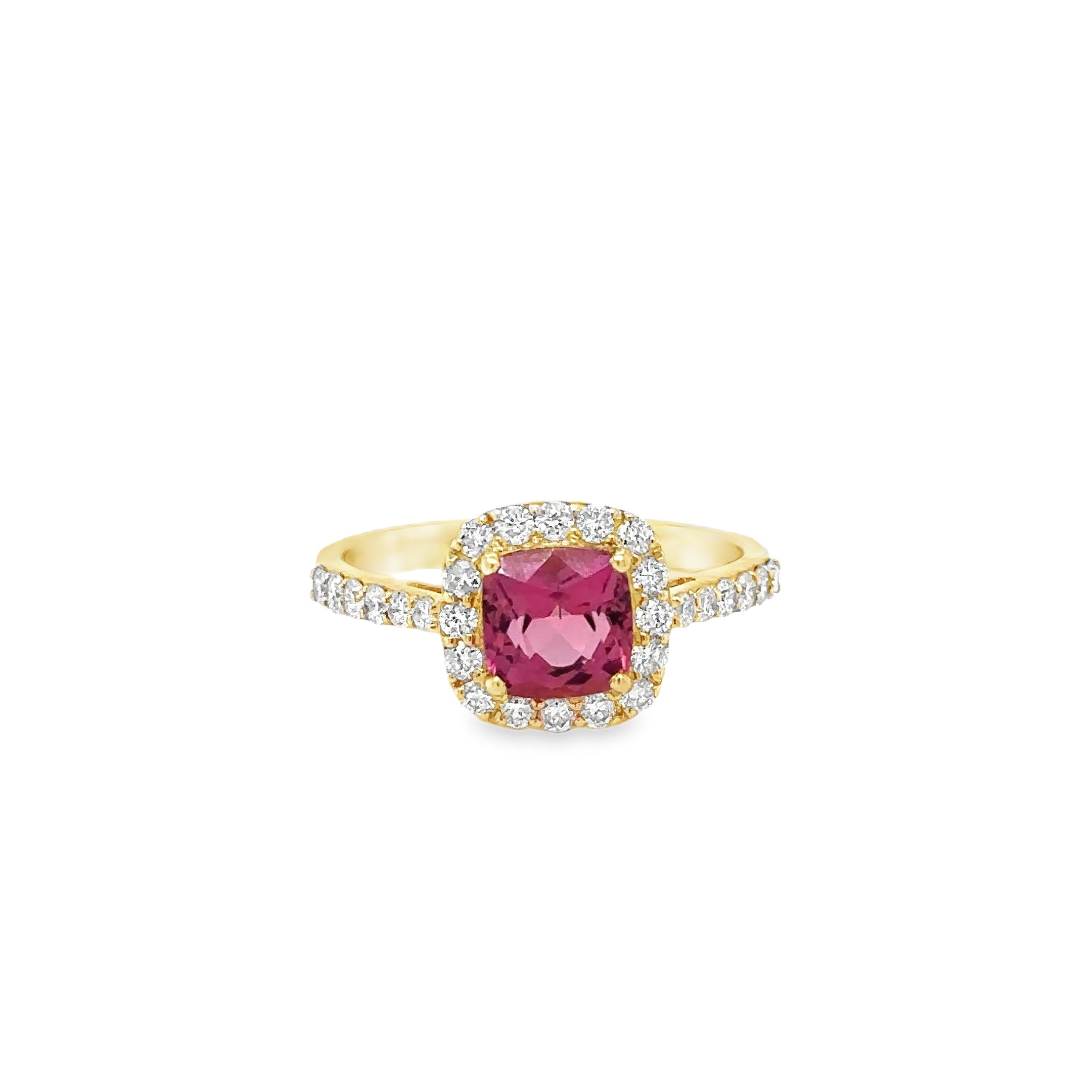 Anillo Oro Amarillo De 14 Quilates, Turmalina Rosa Y Diamantes 1.7 Ct.