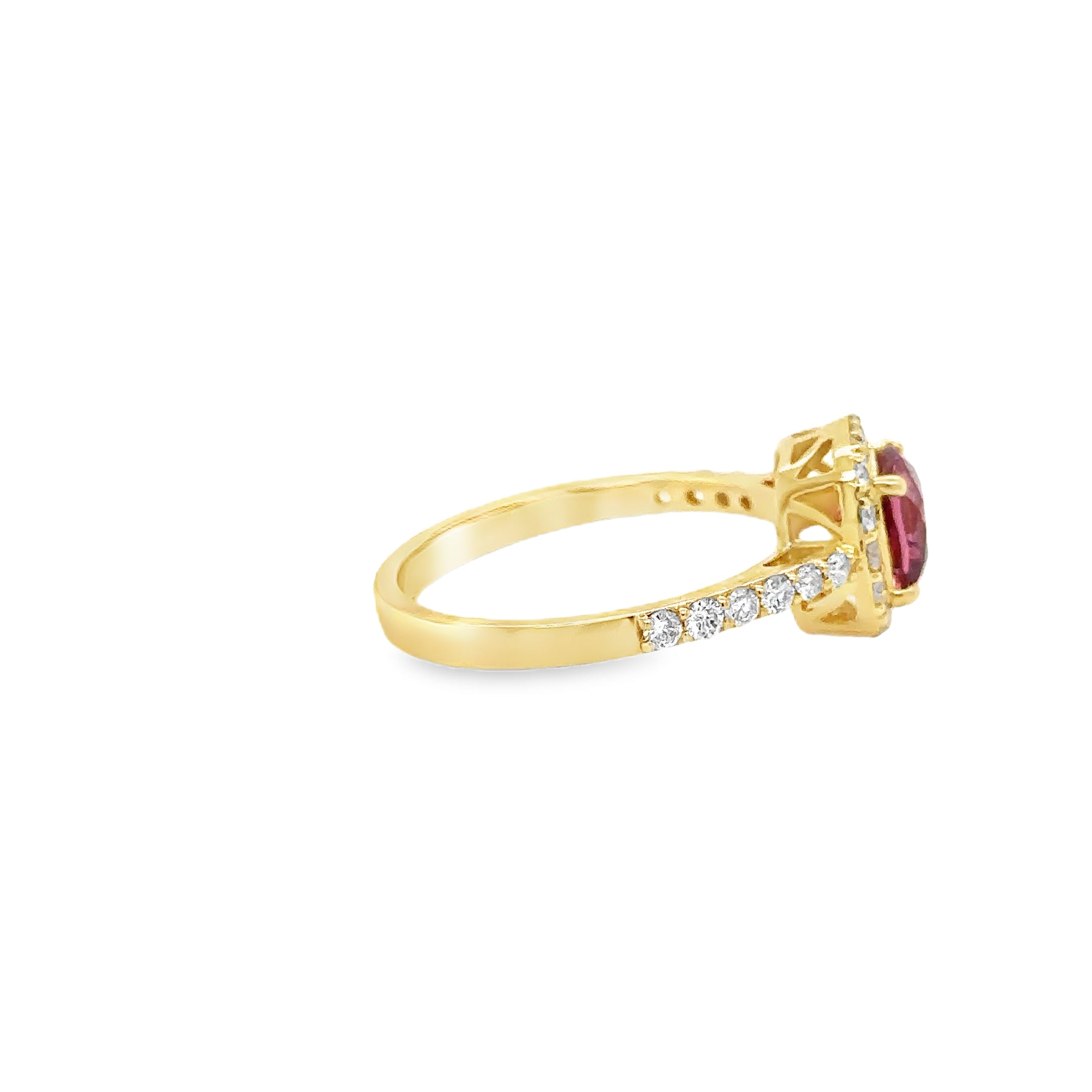 Anillo Oro Amarillo De 14 Quilates, Turmalina Rosa Y Diamantes 1.7 Ct.