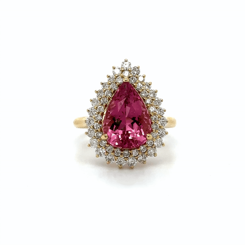Anillo De Oro Amarillo De 14 Quilates Con Turmalina Rosa Y Diamantes 5.27 Ct.