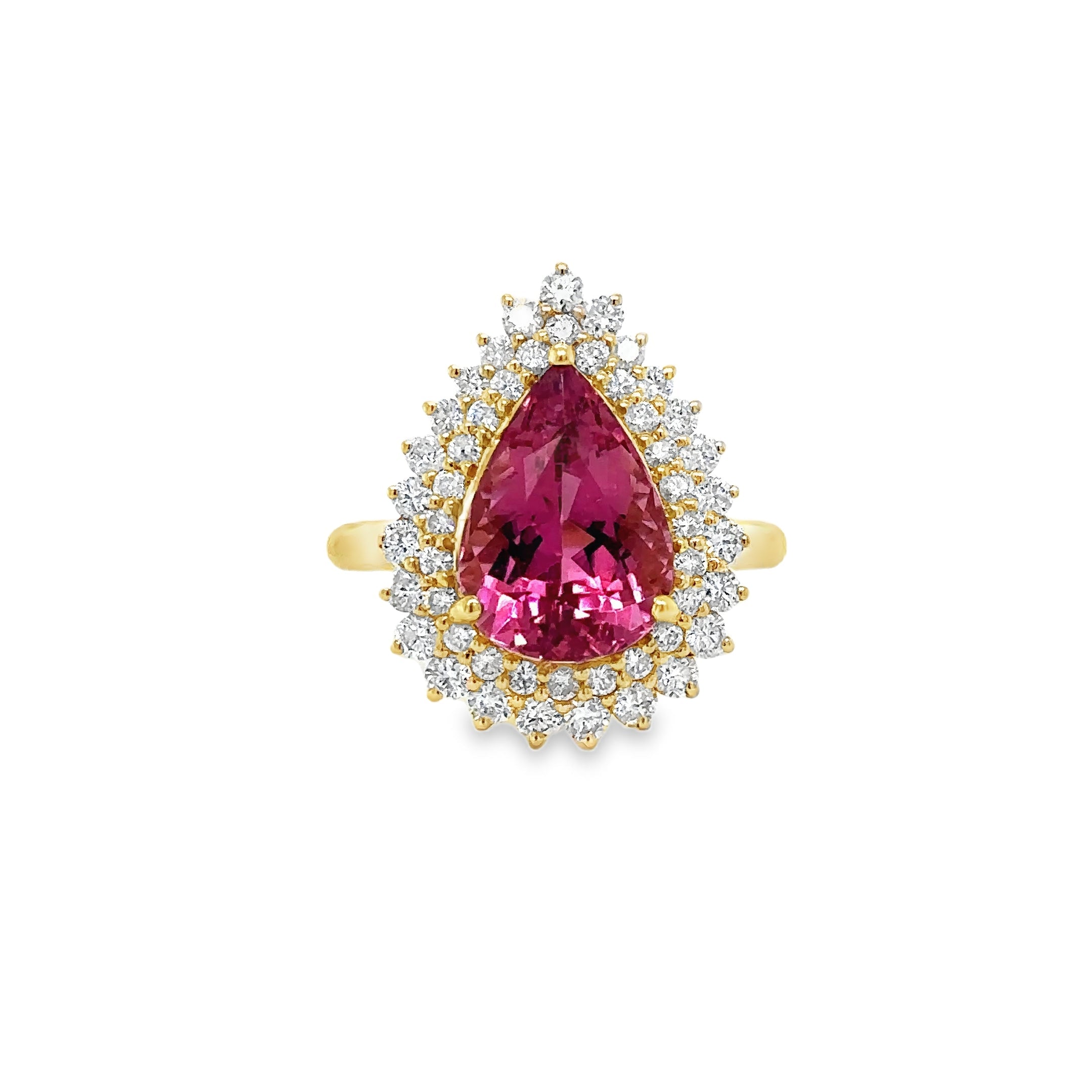 Anillo De Oro Amarillo De 14 Quilates Con Turmalina Rosa Y Diamantes 5.27 Ct.