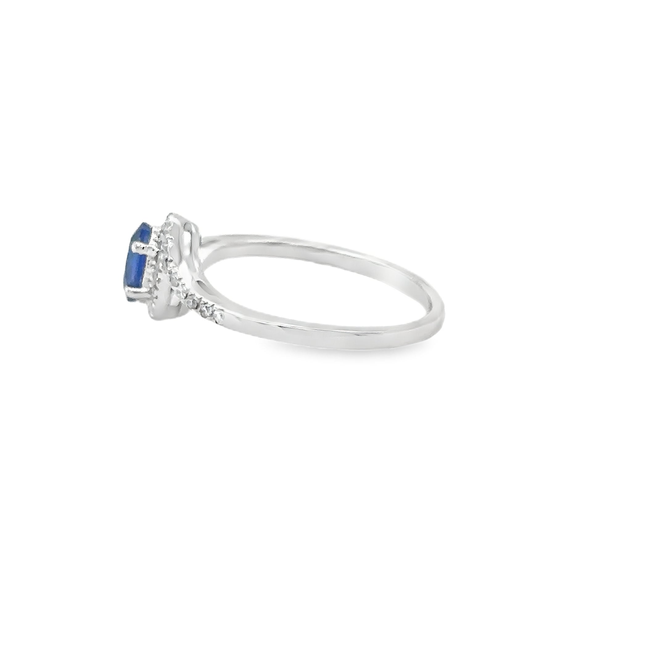 Anillo Oro Blanco De 18 Quilates, Zafiro Azul Y Diamantes 0.85 Ct.