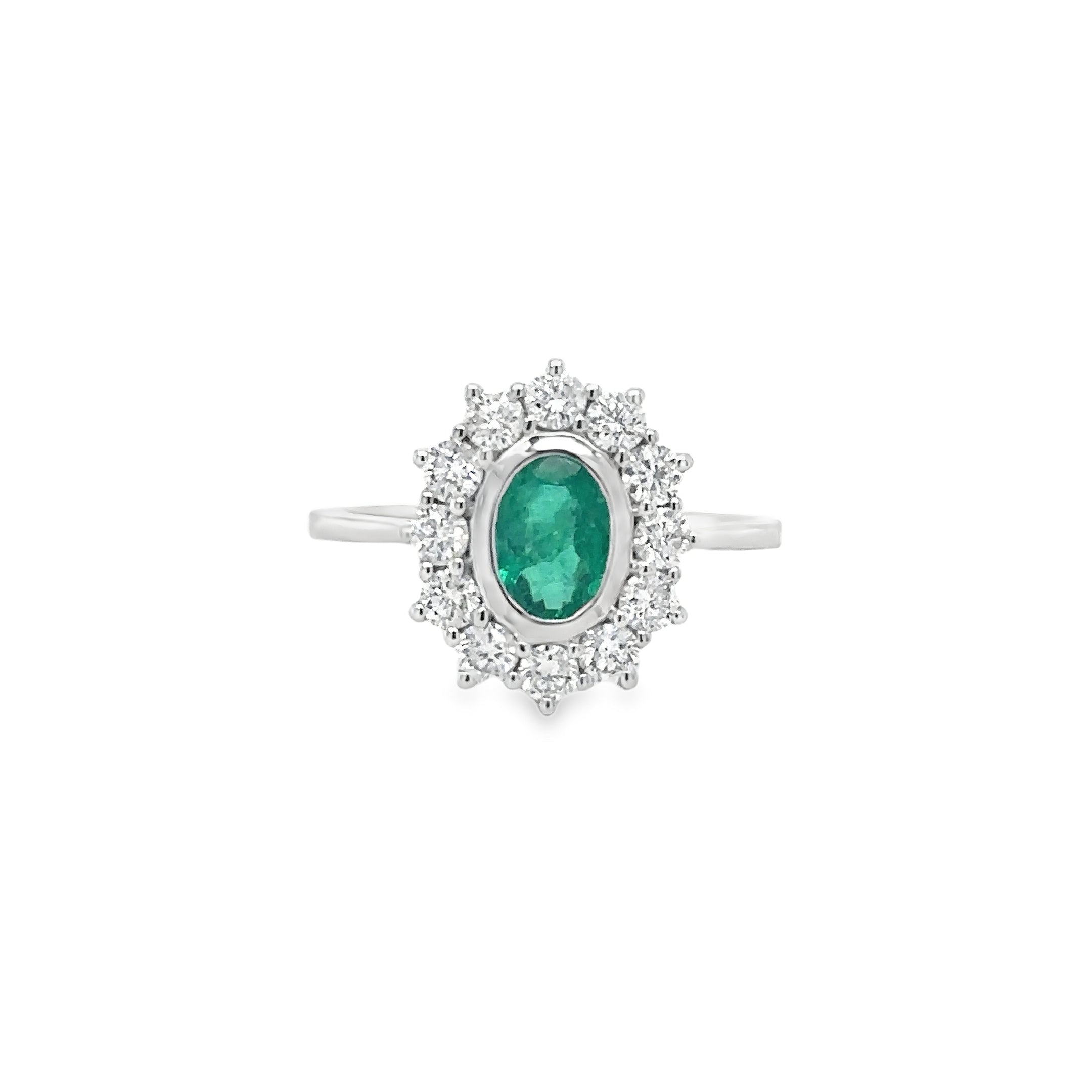 Anillo De Oro Blanco De 18 Quilates Con Esmeraldas Y Diamantes 1.34 Ct.