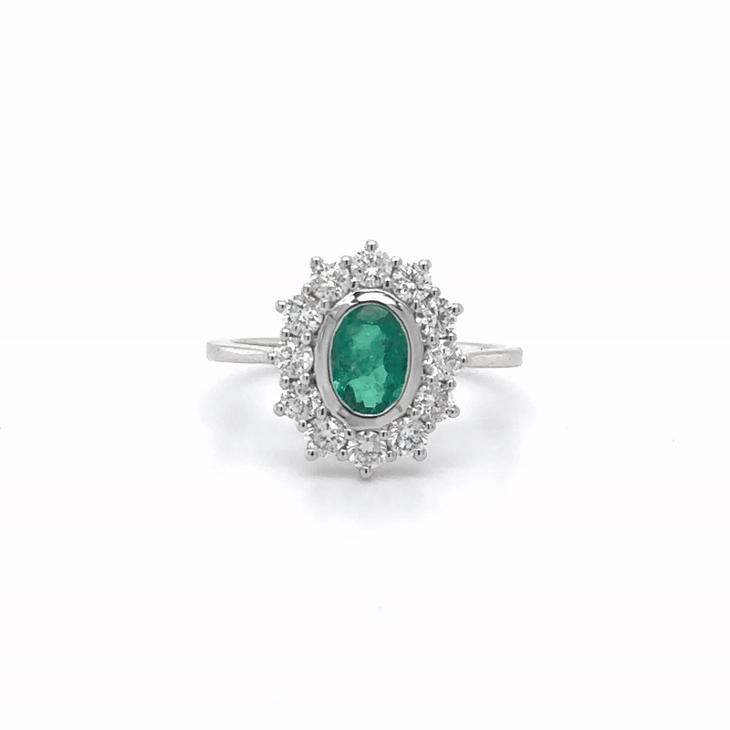 Anillo De Oro Blanco De 18 Quilates Con Esmeraldas Y Diamantes 1.34 Ct.