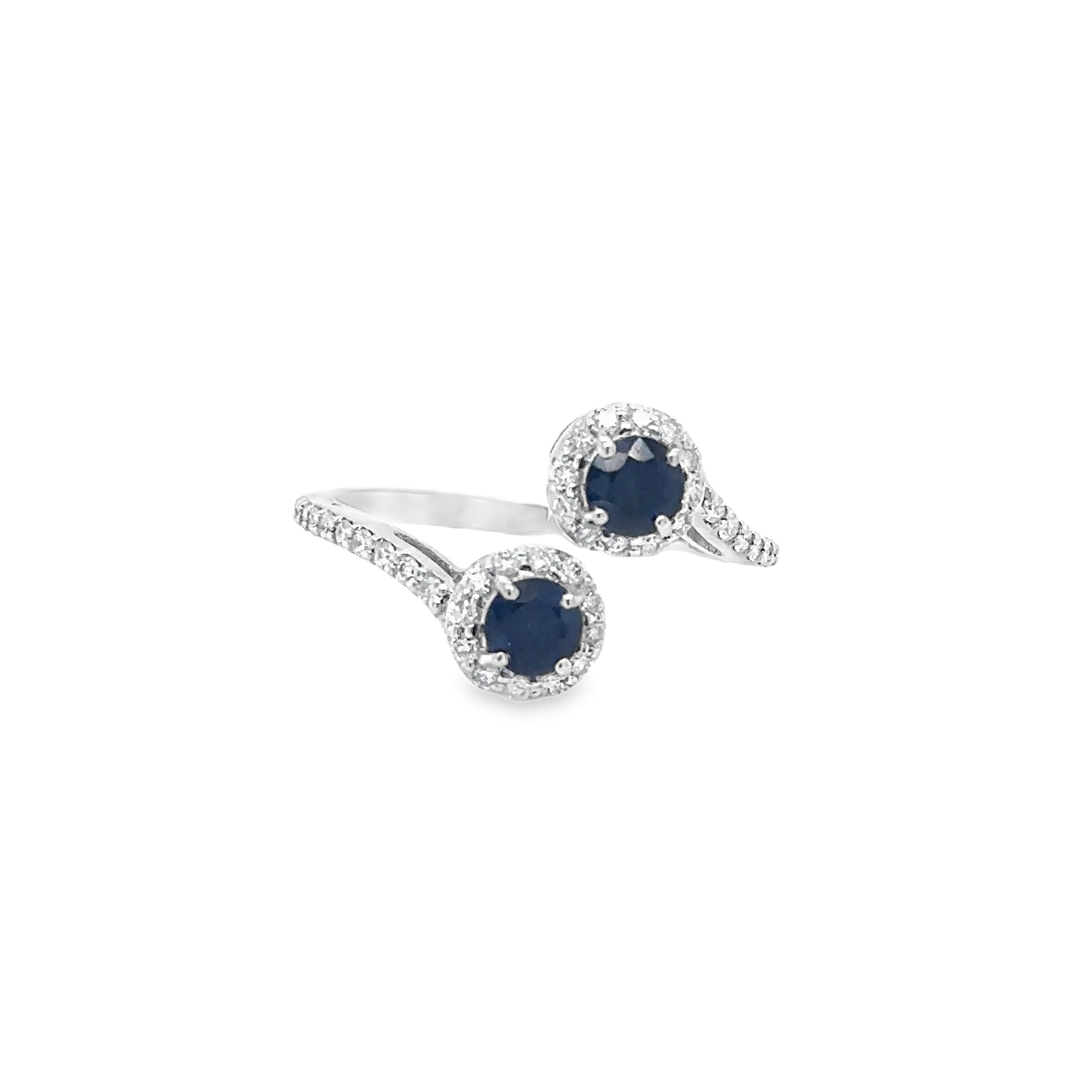 Anillo En Oro Blanco De 18Kt Con Zafiro Azul Y Diamantes, 0.98 CT