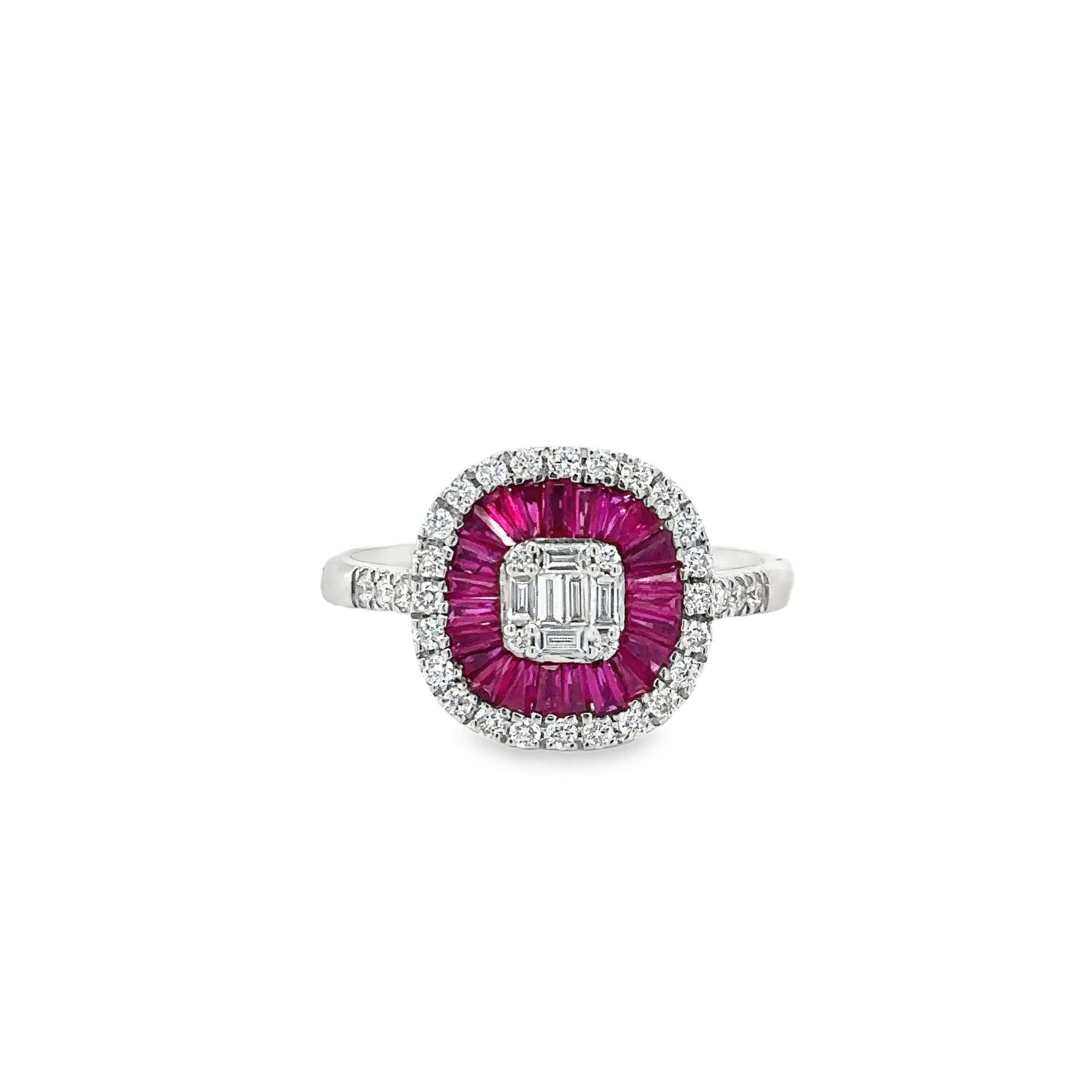 Anillo De Oro Blanco De 14 Quilates Rubí Y Diamantes 1.16 Ct.
