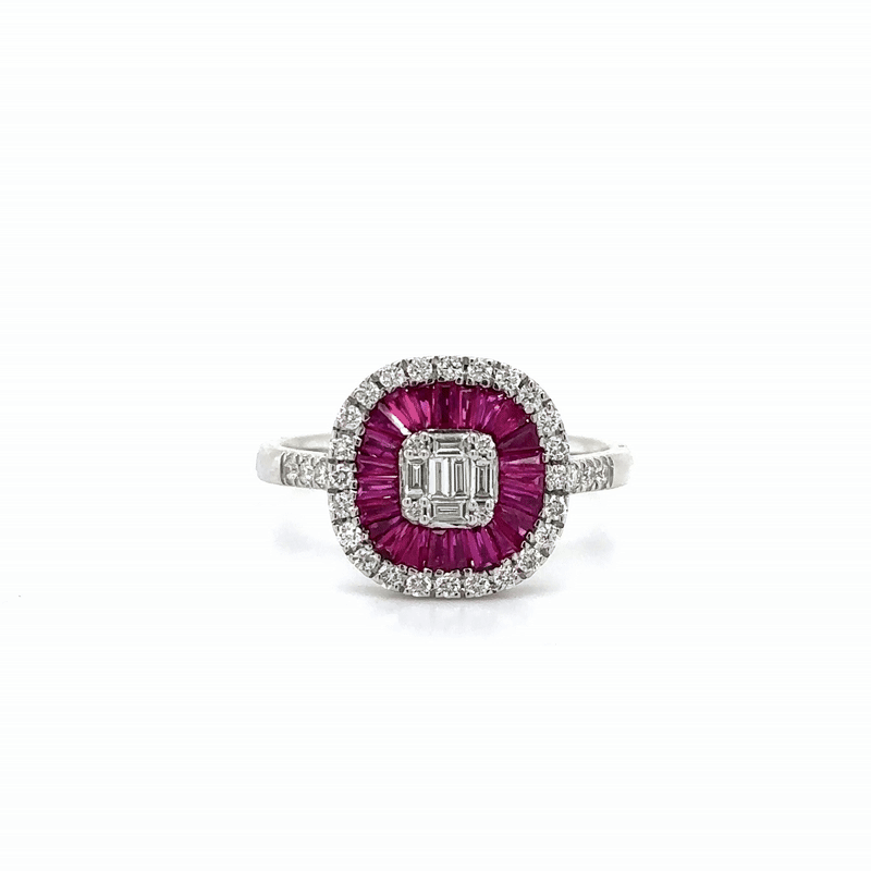 Anillo De Oro Blanco De 14 Quilates Rubí Y Diamantes 1.16 Ct.